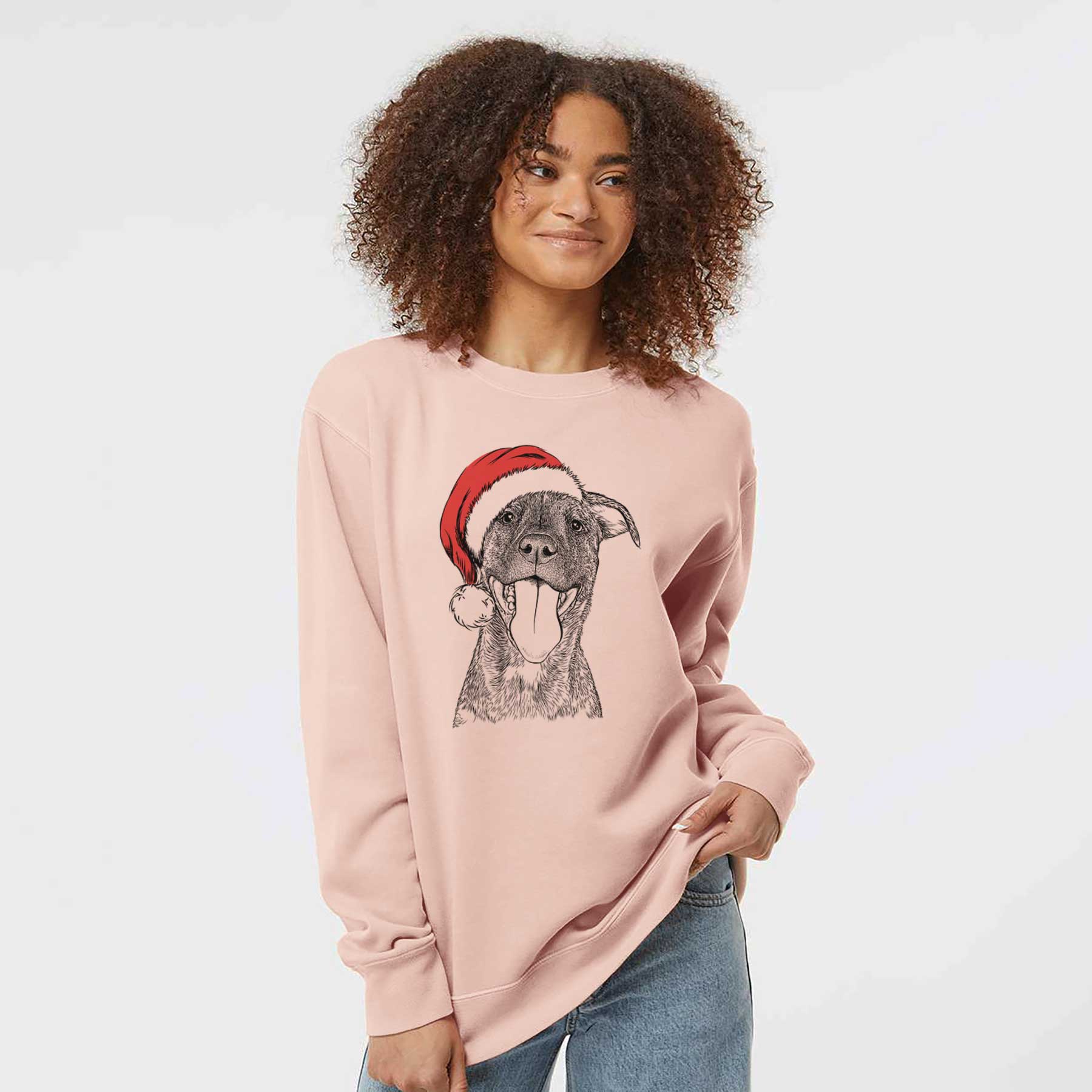 Santa Harley the Pitbull Mix - Unisex Pigment Dyed Crew Sweatshirt