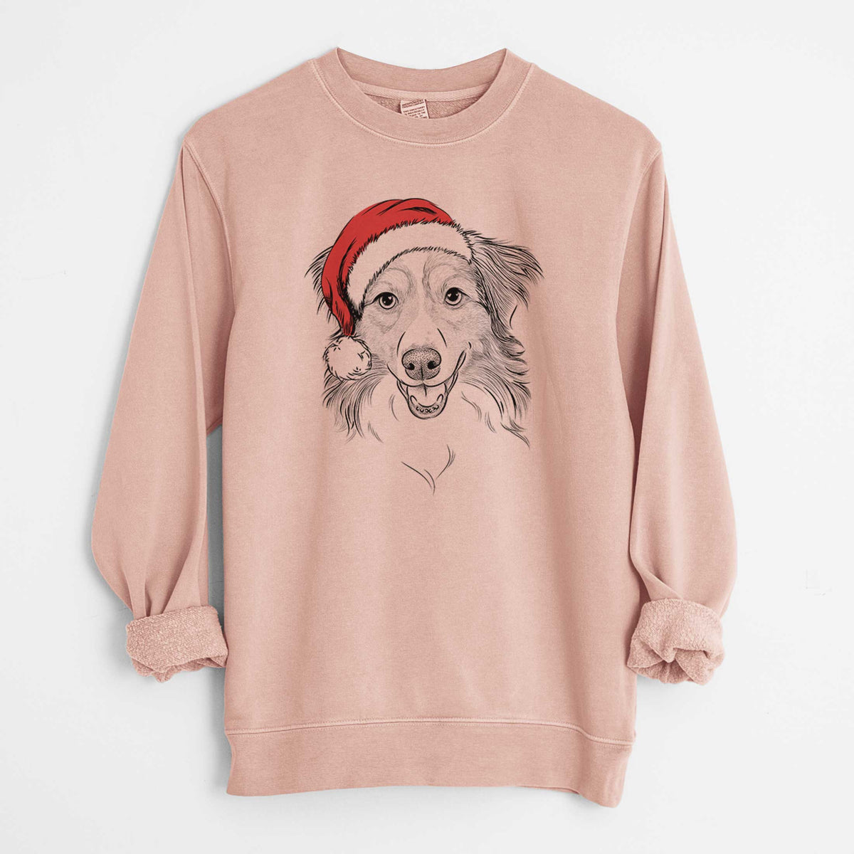 Santa Hattie the Australian Shepherd - Unisex Pigment Dyed Crew Sweatshirt