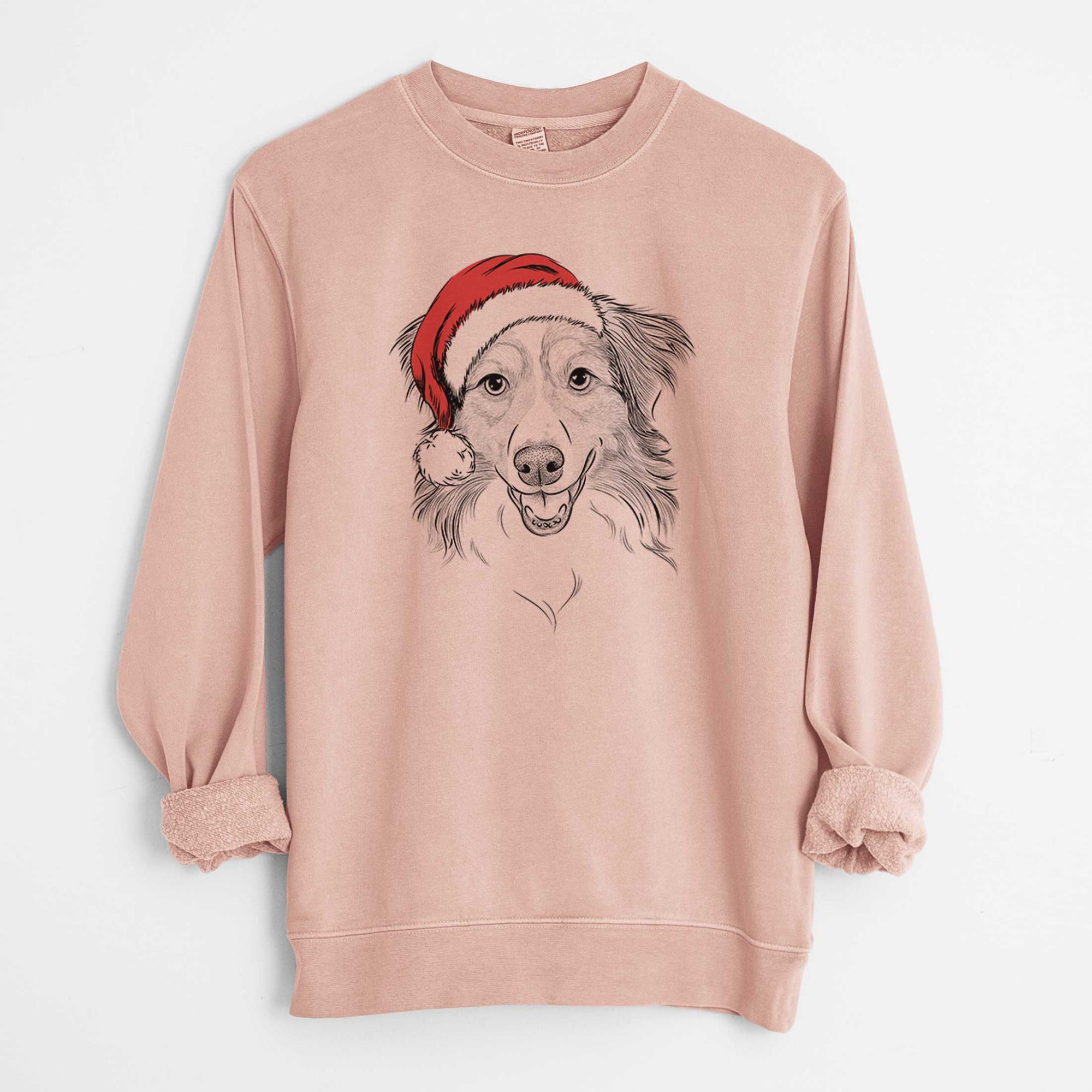 Santa Hattie the Australian Shepherd - Unisex Pigment Dyed Crew Sweatshirt