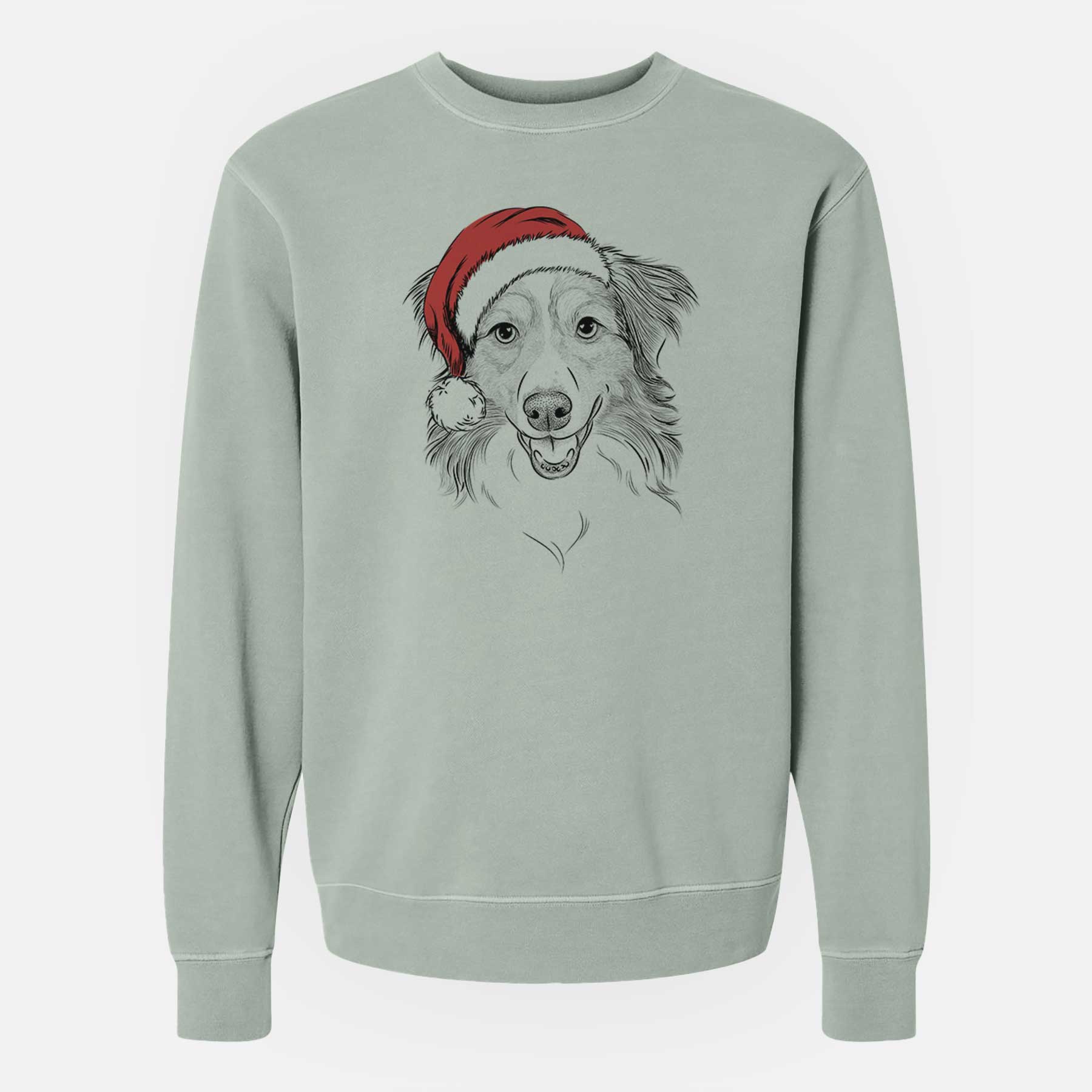 Santa Hattie the Australian Shepherd - Unisex Pigment Dyed Crew Sweatshirt