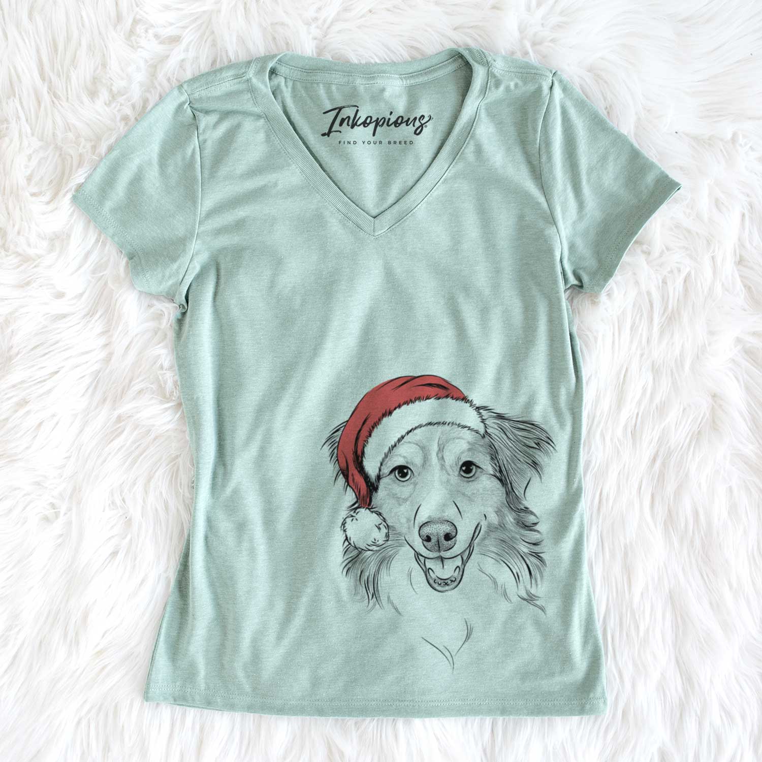 Santa Hattie the Australian Shepherd - Women's V-neck Shirt