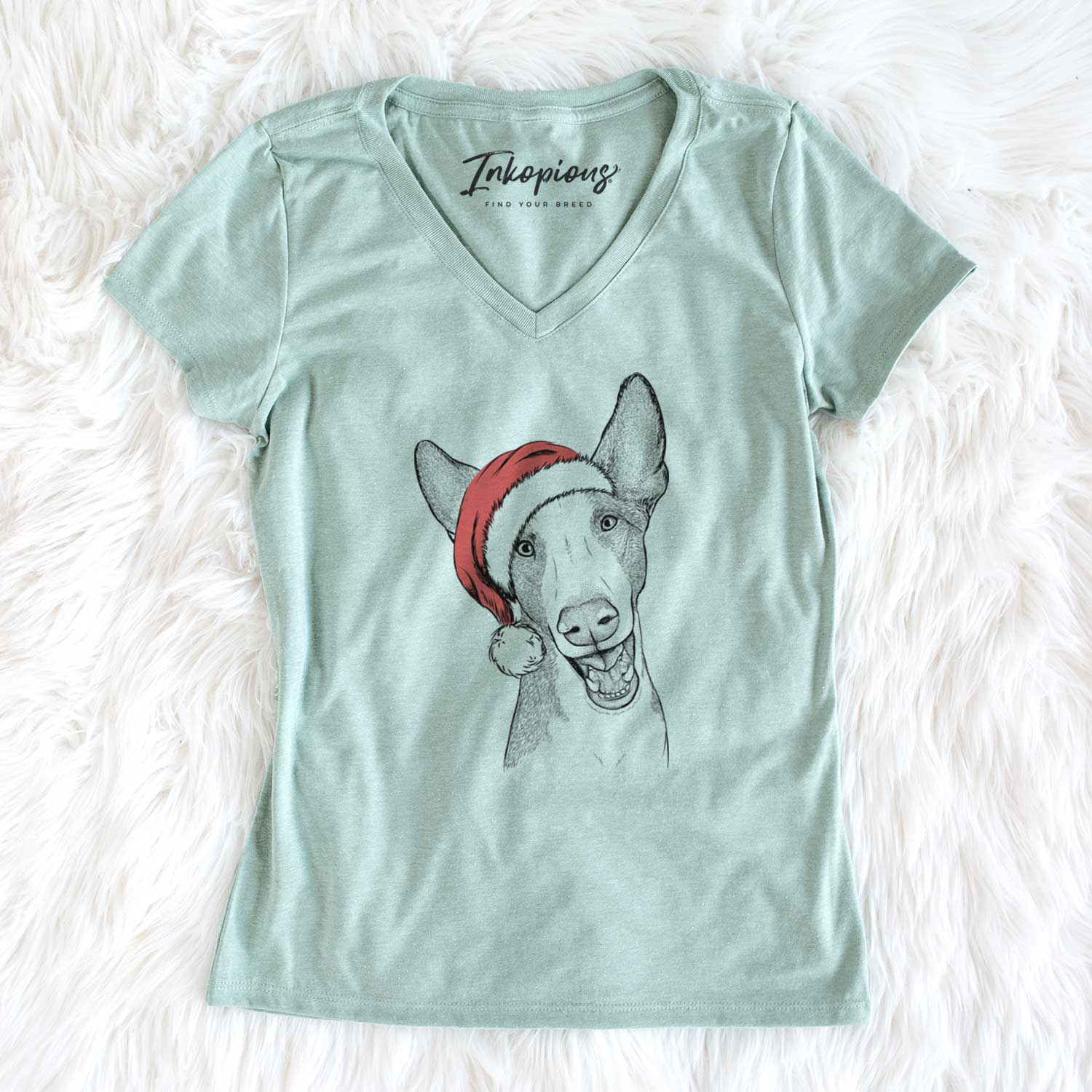 Santa Havok the Ibizan Hound - Women's V-neck Shirt