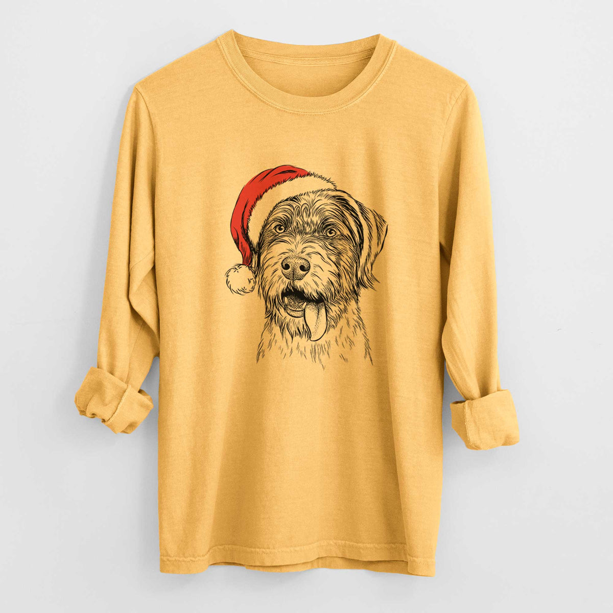 Santa Hazel the German Wirehaired Pointer Mix - Heavyweight 100% Cotton Long Sleeve