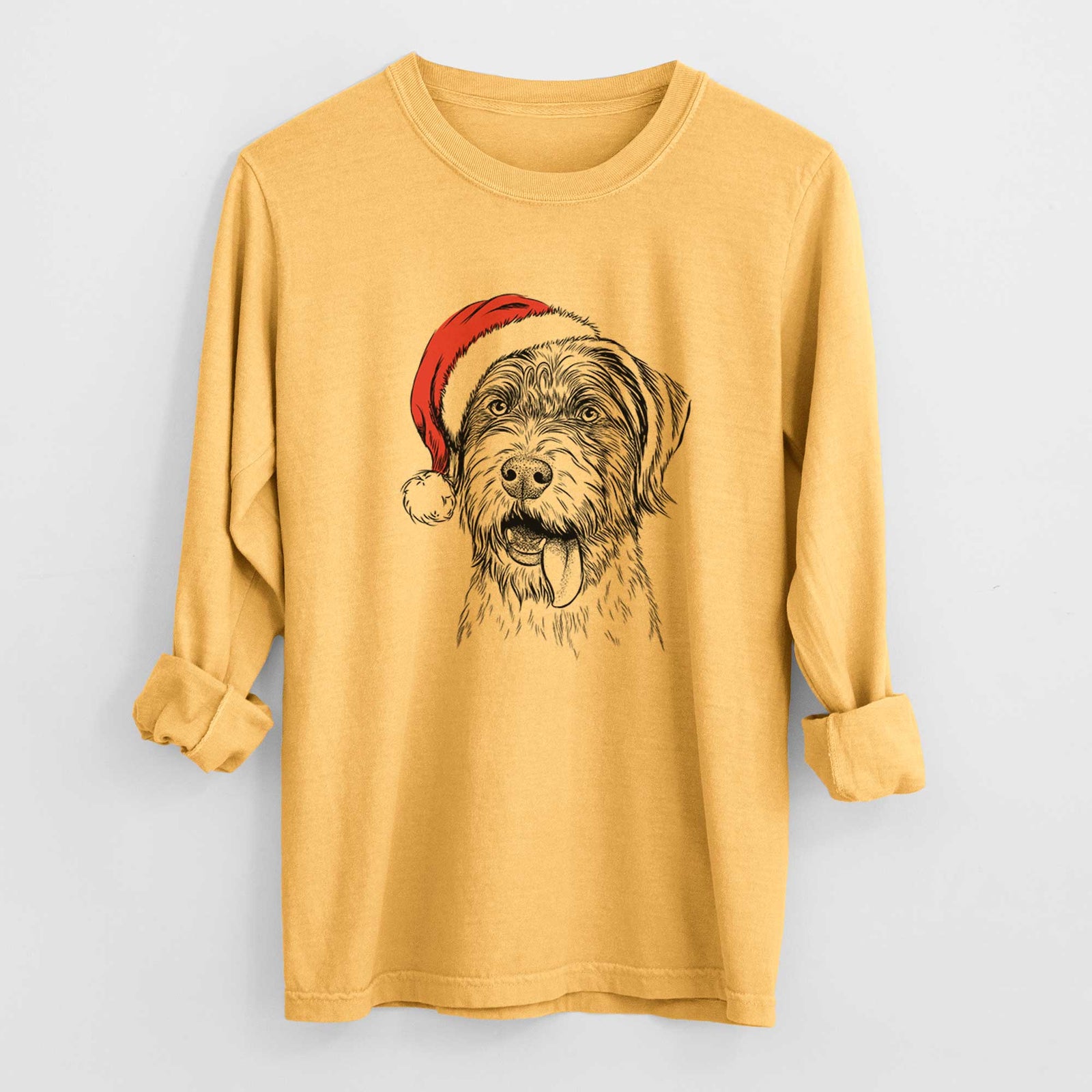 Santa Hazel the German Wirehaired Pointer Mix - Heavyweight 100% Cotton Long Sleeve