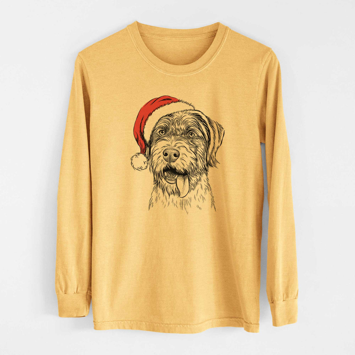Santa Hazel the German Wirehaired Pointer Mix - Heavyweight 100% Cotton Long Sleeve