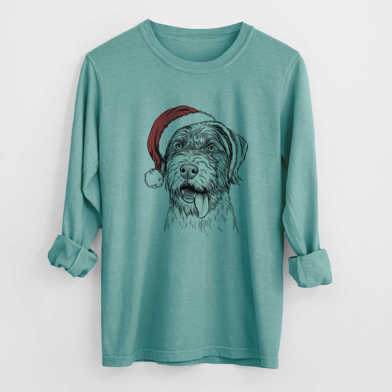 Santa Hazel the German Wirehaired Pointer Mix - Heavyweight 100% Cotton Long Sleeve
