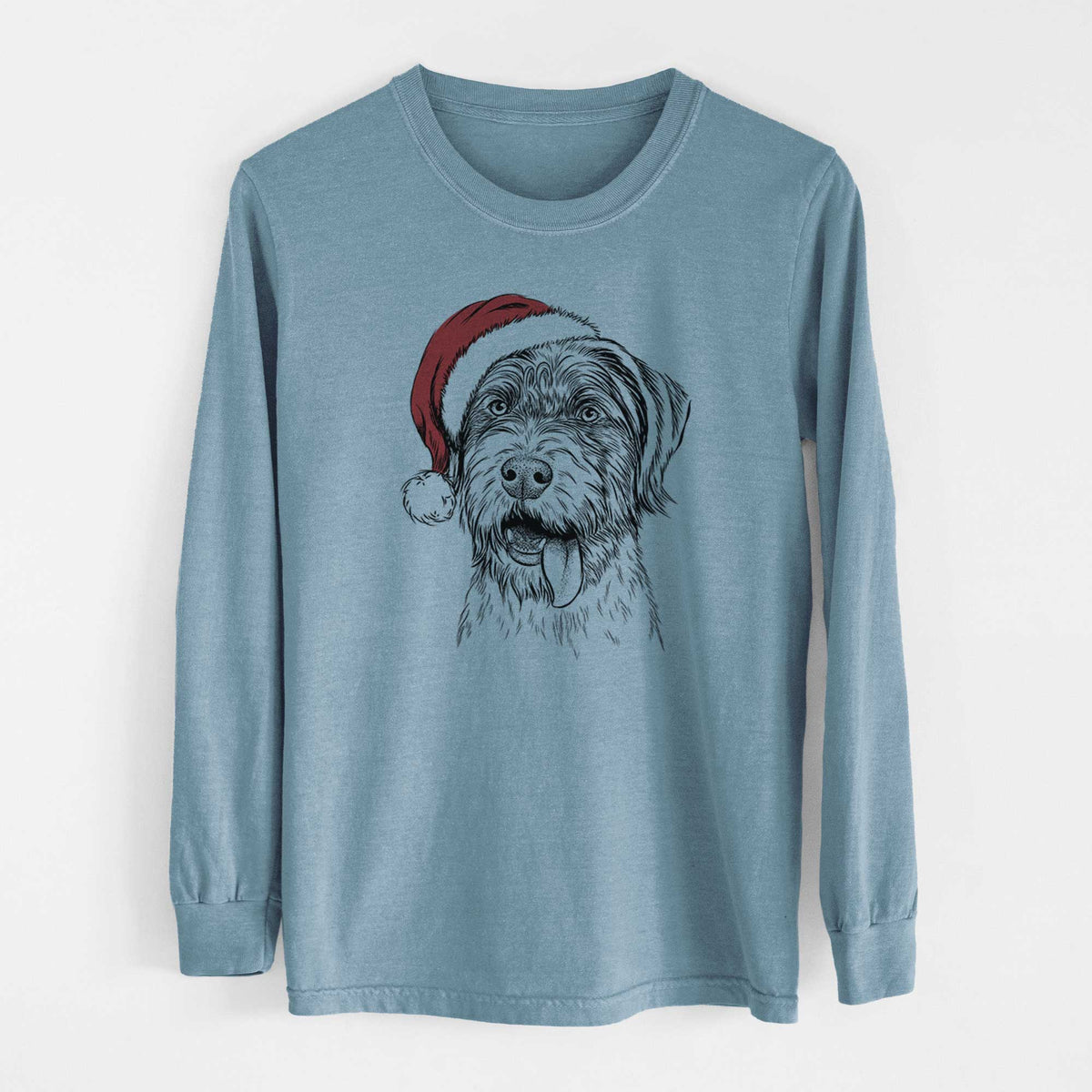 Santa Hazel the German Wirehaired Pointer Mix - Heavyweight 100% Cotton Long Sleeve