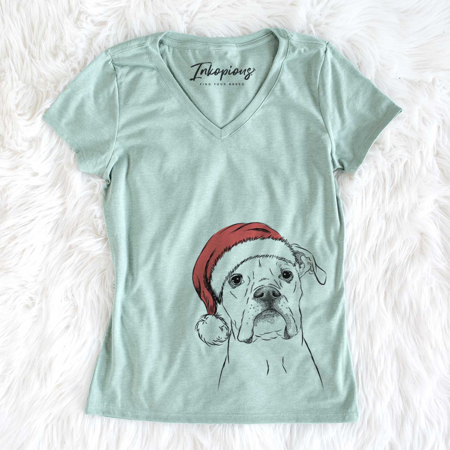 Santa Henley the Boxer - Women's V-neck Shirt