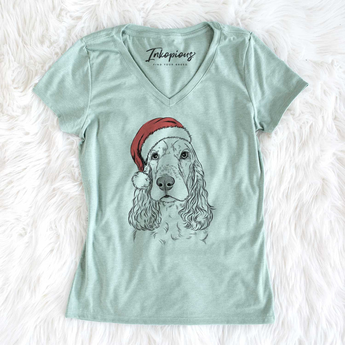 Santa Henry the English Cocker Spaniel - Women's V-neck Shirt
