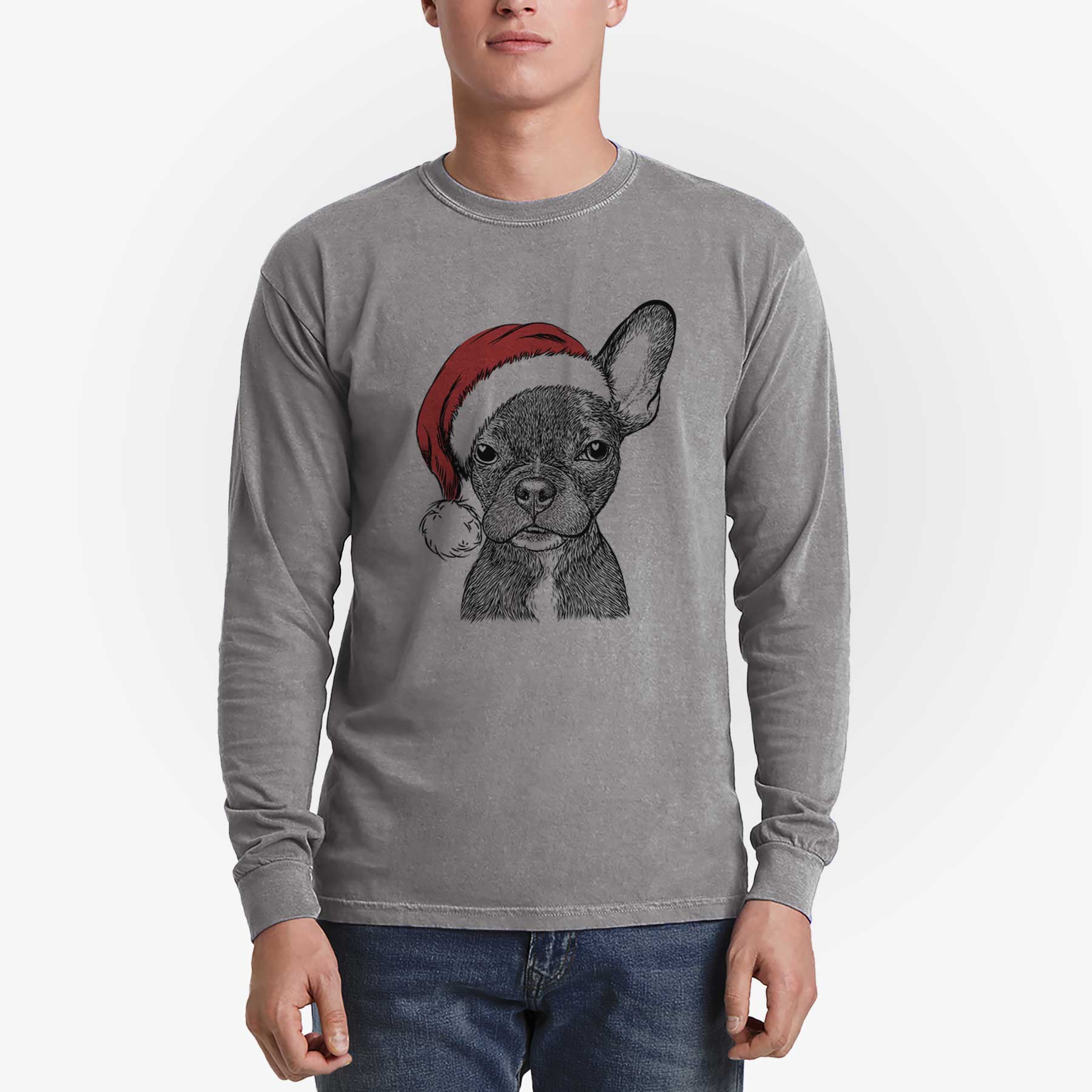 Santa Henry the French Bulldog - Heavyweight 100% Cotton Long Sleeve