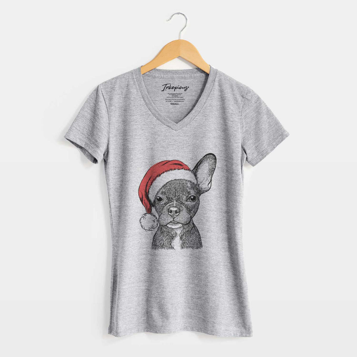 Santa Henry the French Bulldog - Women's V-neck Shirt