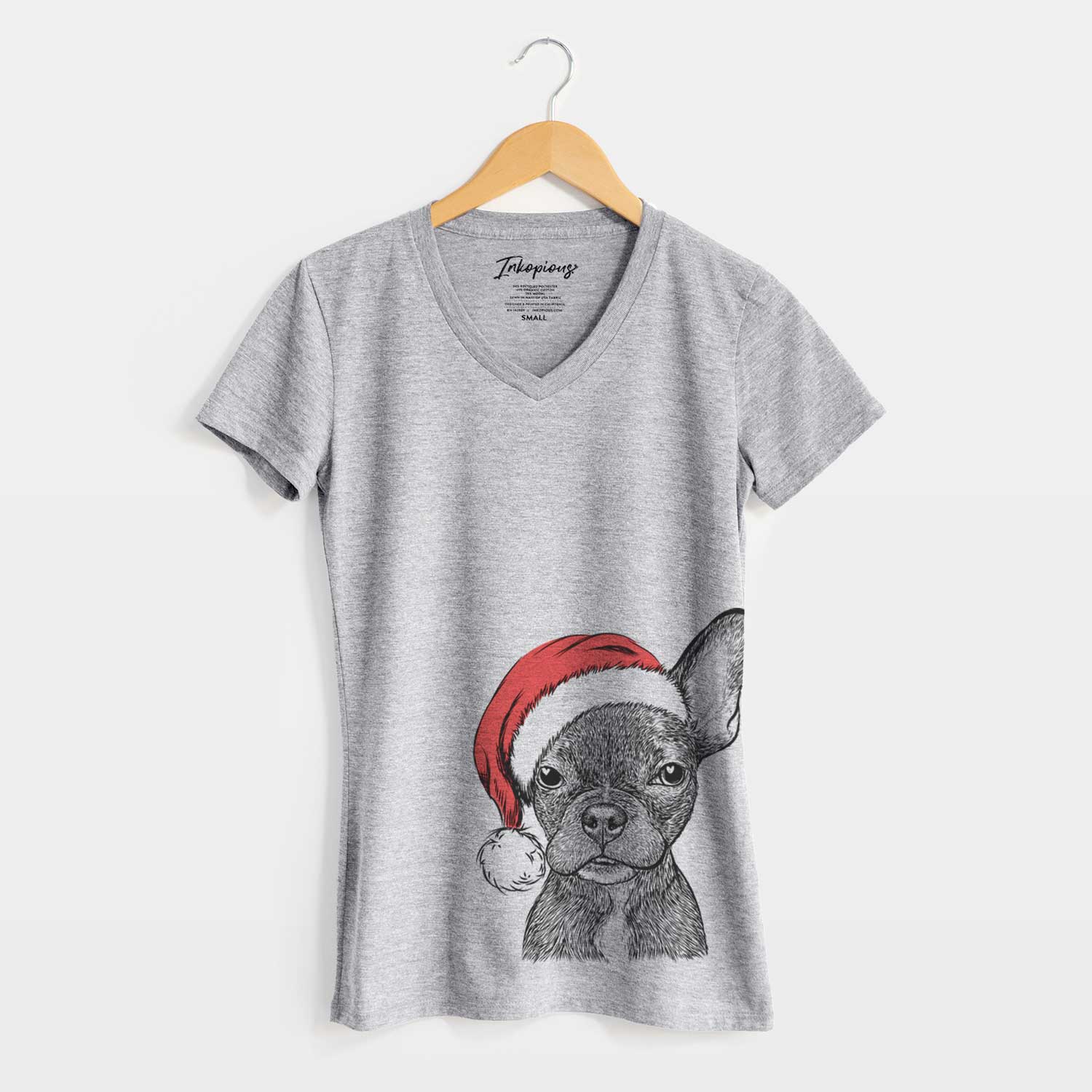 Santa Henry the French Bulldog - Women's V-neck Shirt