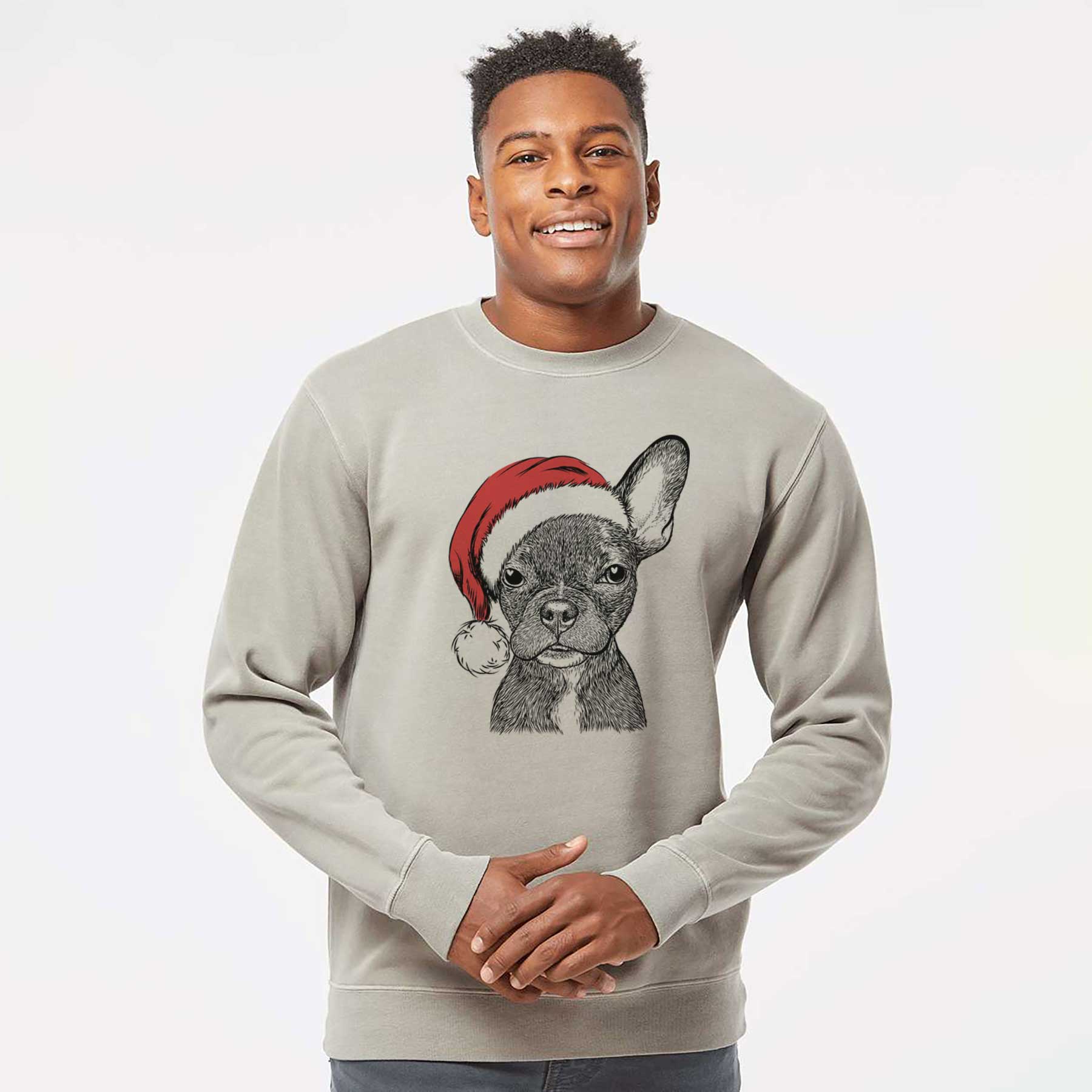 Santa Henry the French Bulldog - Unisex Pigment Dyed Crew Sweatshirt