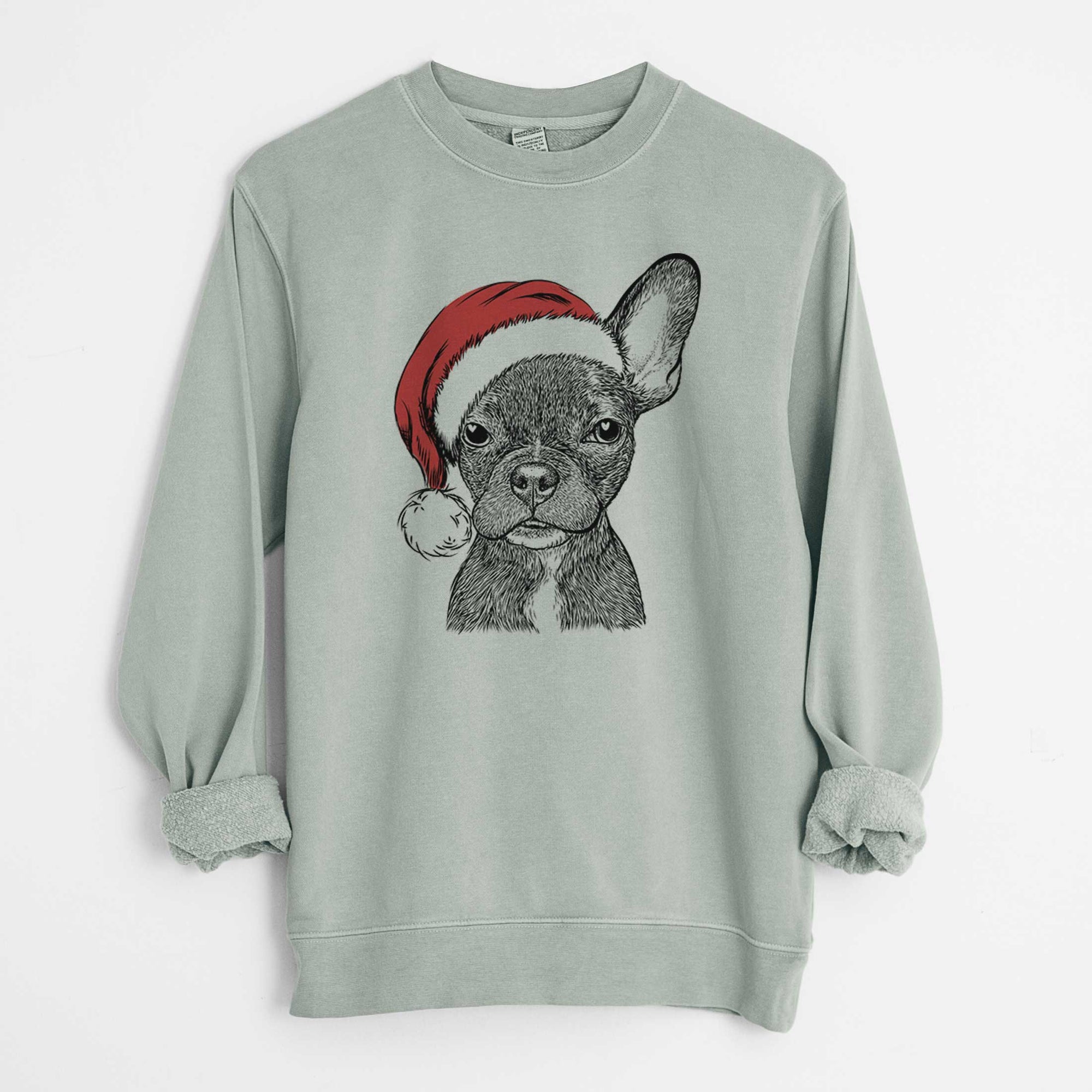 Santa Henry the French Bulldog - Unisex Pigment Dyed Crew Sweatshirt
