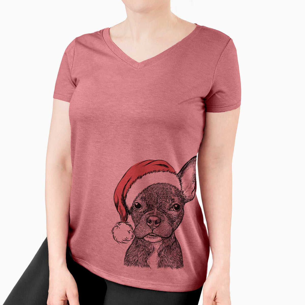 Santa Henry the French Bulldog - Women's V-neck Shirt
