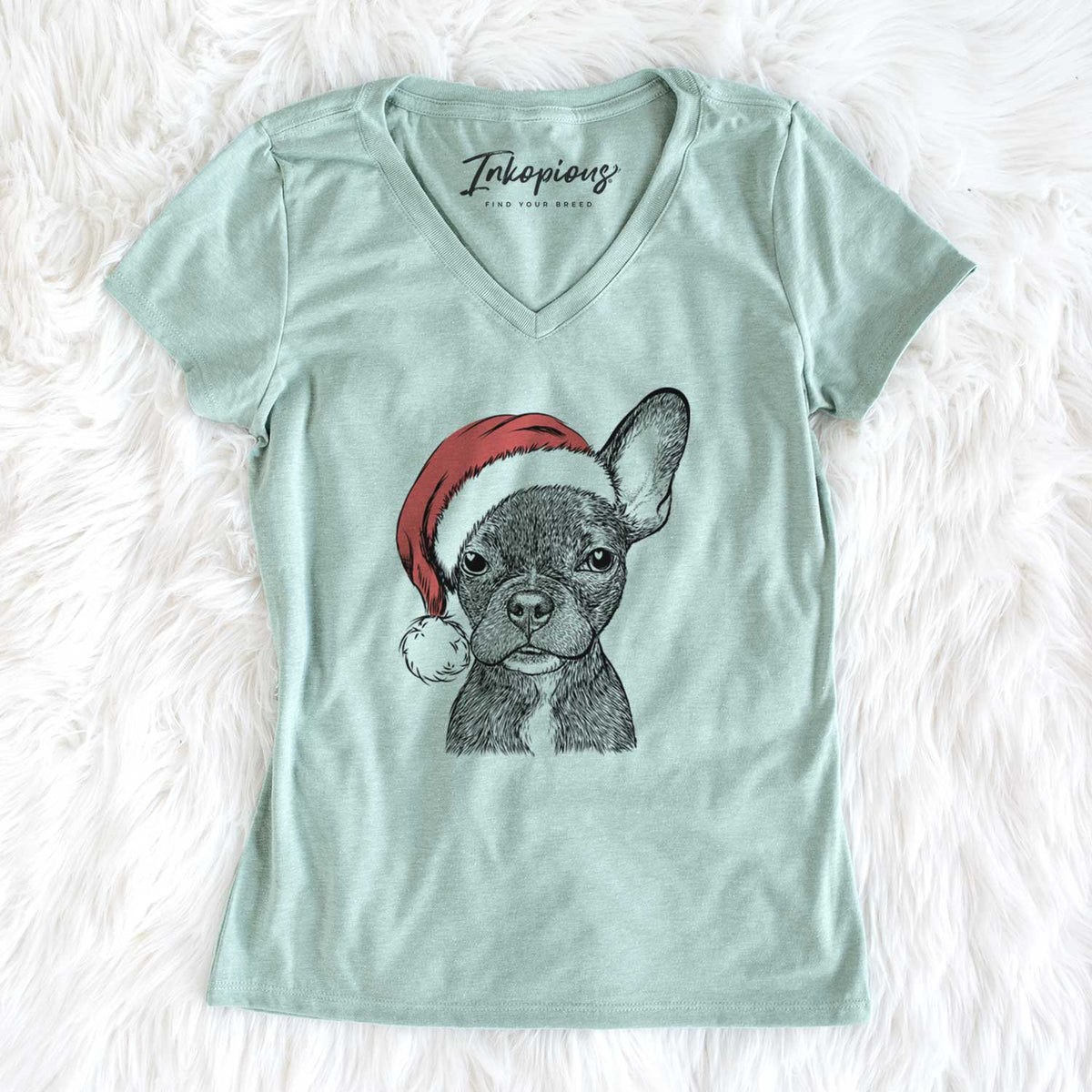 Santa Henry the French Bulldog - Women's V-neck Shirt