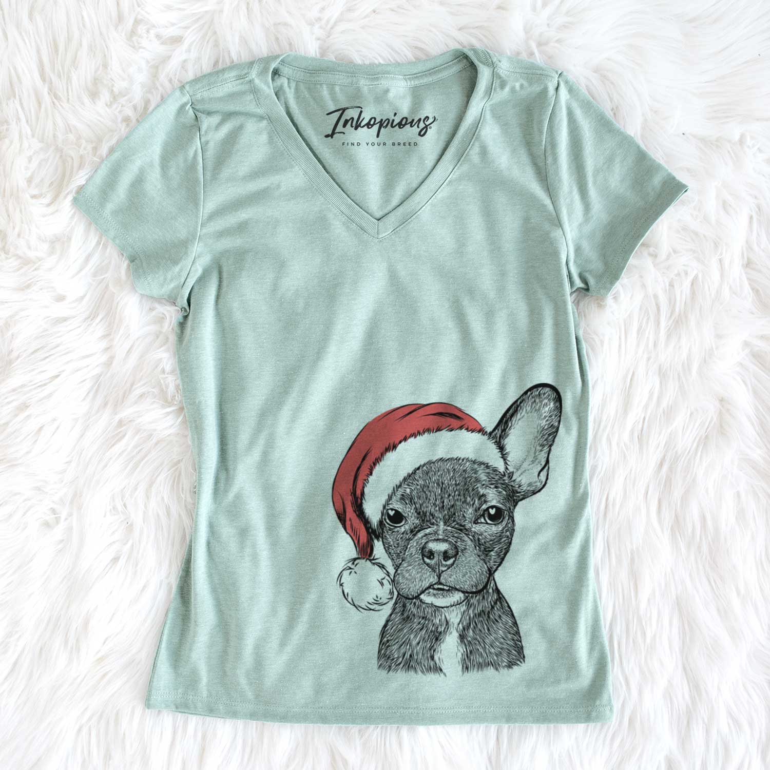 Santa Henry the French Bulldog - Women's V-neck Shirt