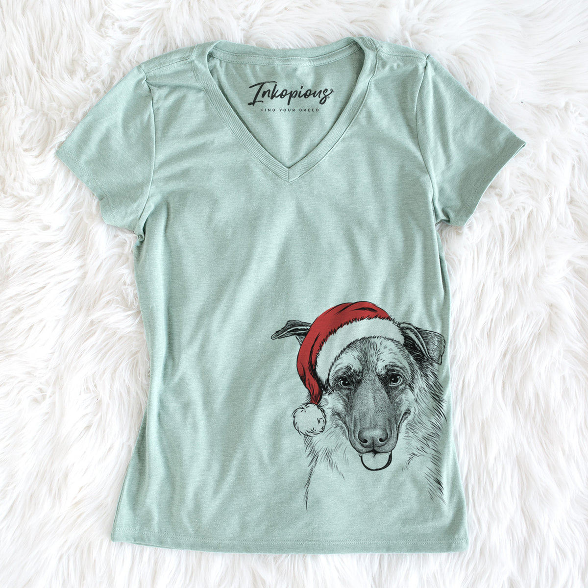 Santa Henry the German Shepherd - Women&#39;s Perfect V-neck Shirt