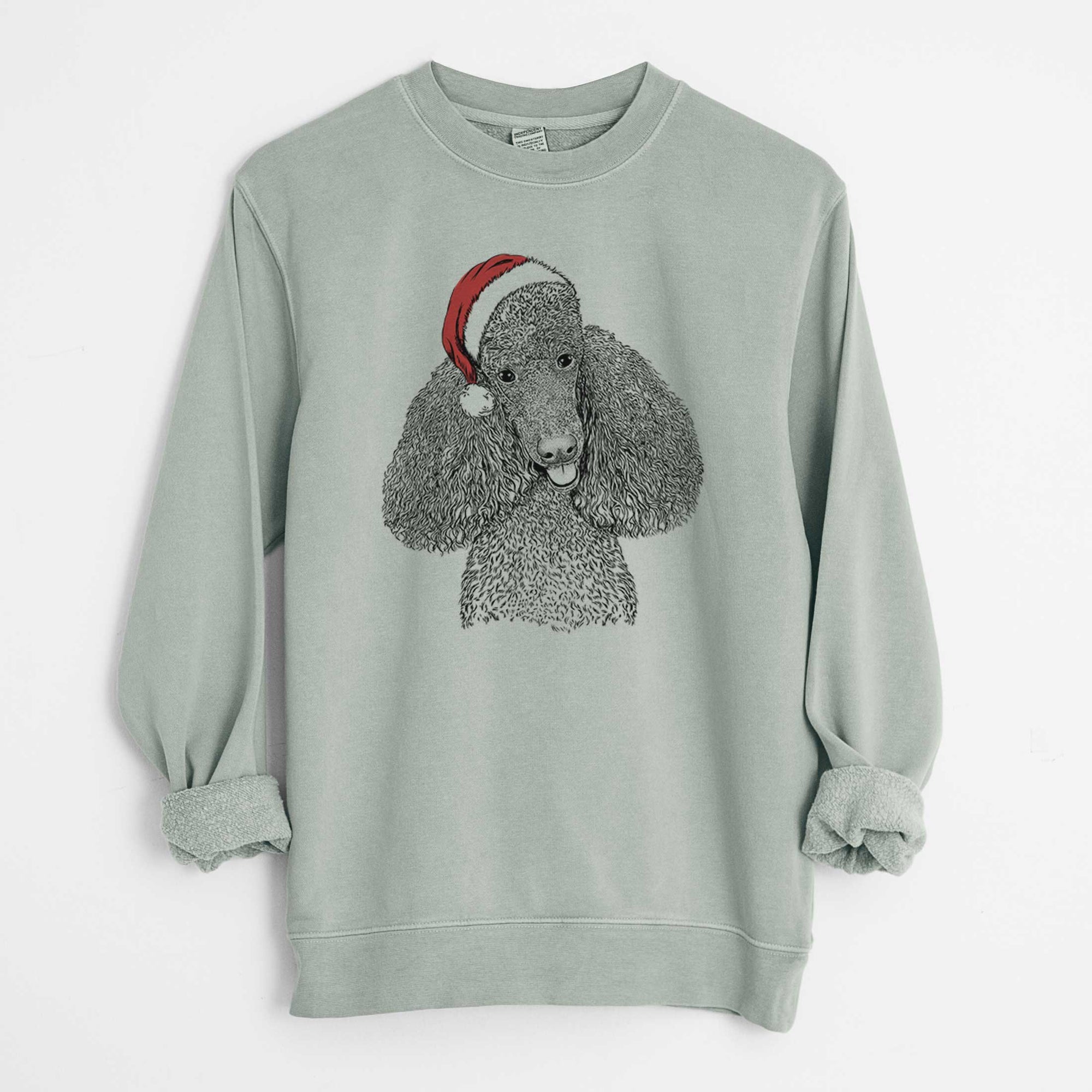 Santa Henry the Standard Poodle - Unisex Pigment Dyed Crew Sweatshirt