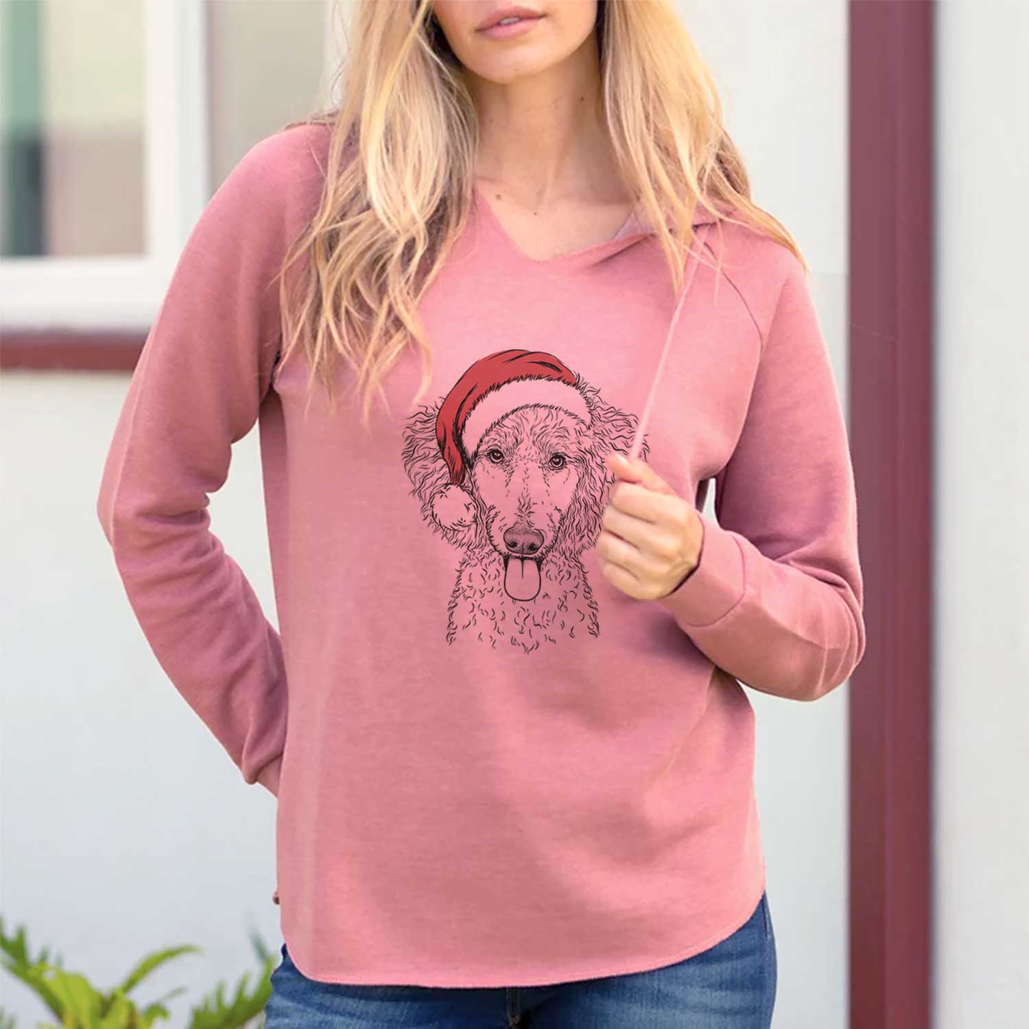 Santa Henry the White Standard Poodle - Cali Wave Hooded Sweatshirt