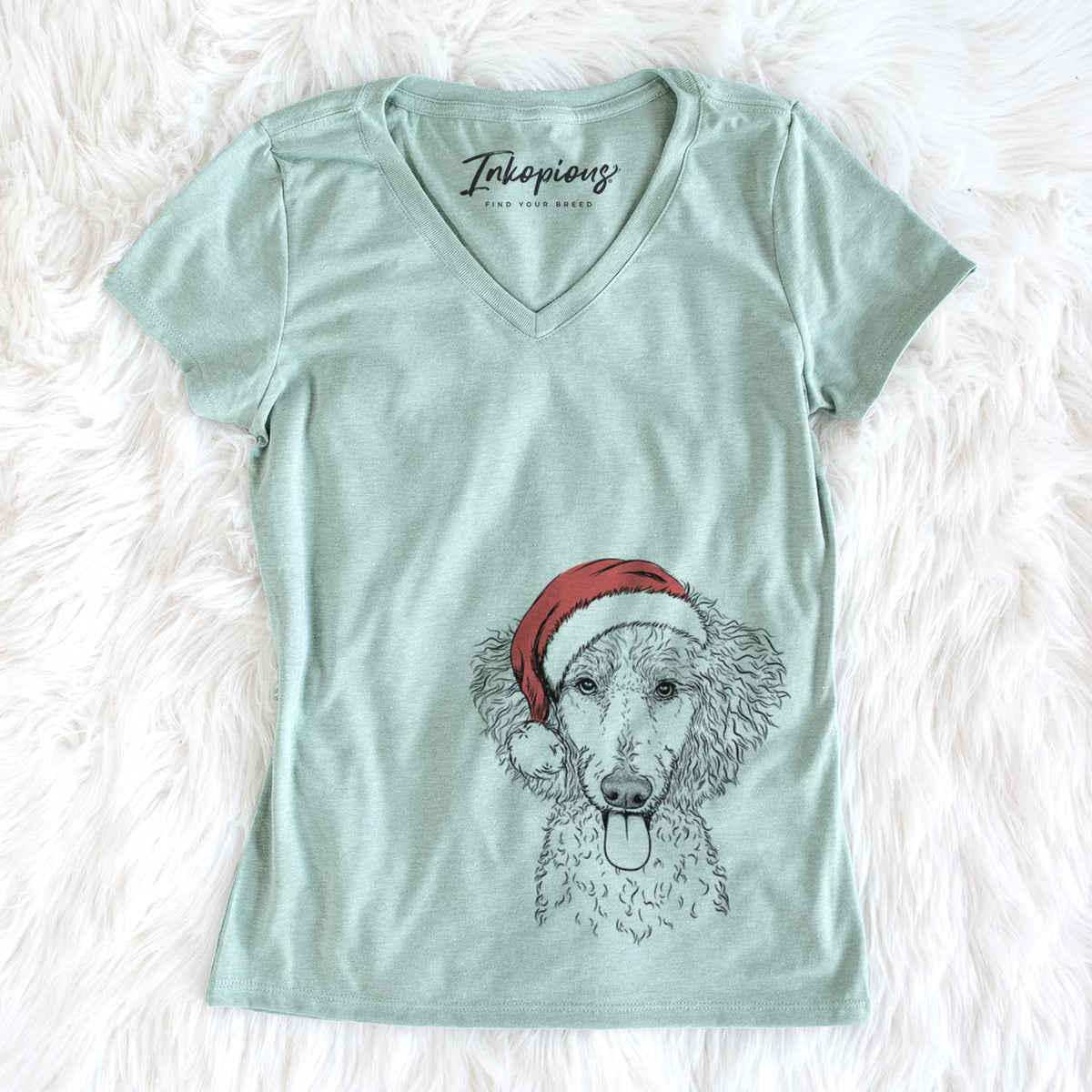 Santa Henry the White Standard Poodle - Women&#39;s V-neck Shirt