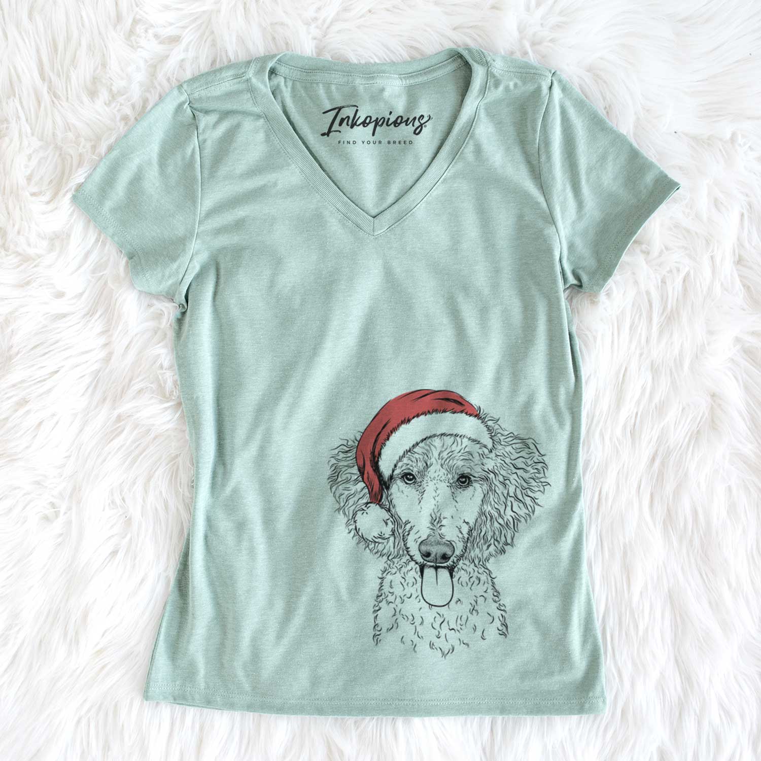 Santa Henry the White Standard Poodle - Women's V-neck Shirt