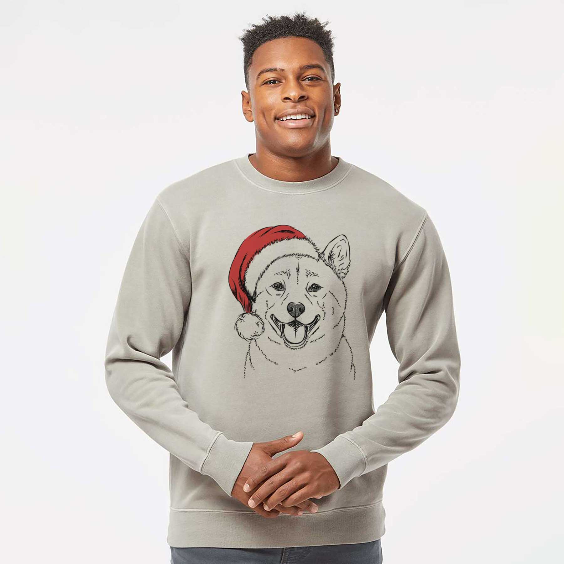 Santa Hiro the Shiba Inu - Unisex Pigment Dyed Crew Sweatshirt