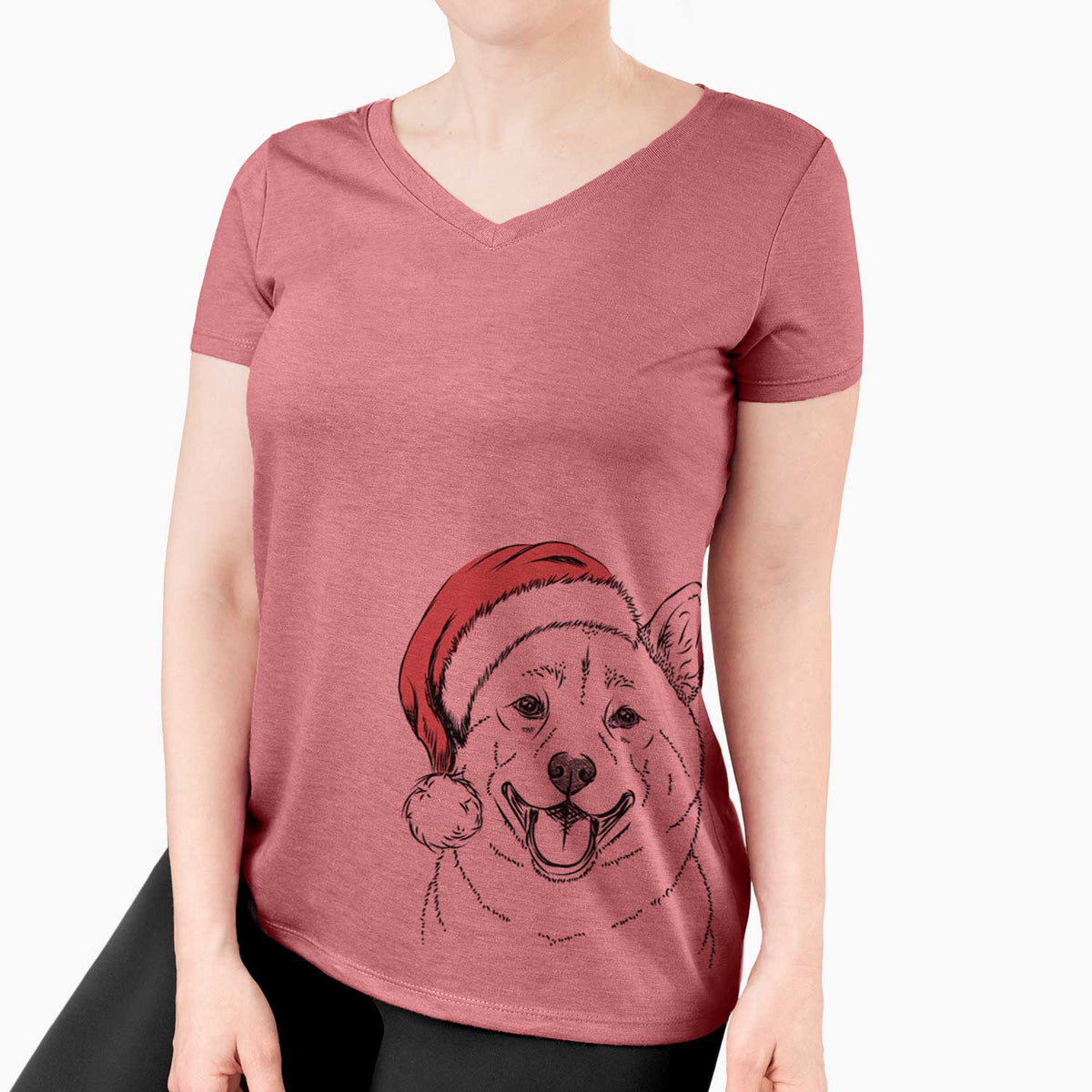 Santa Hiro the Shiba Inu - Women's V-neck Shirt