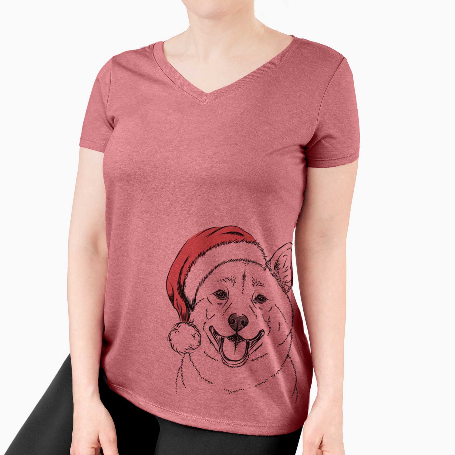 Santa Hiro the Shiba Inu - Women's V-neck Shirt