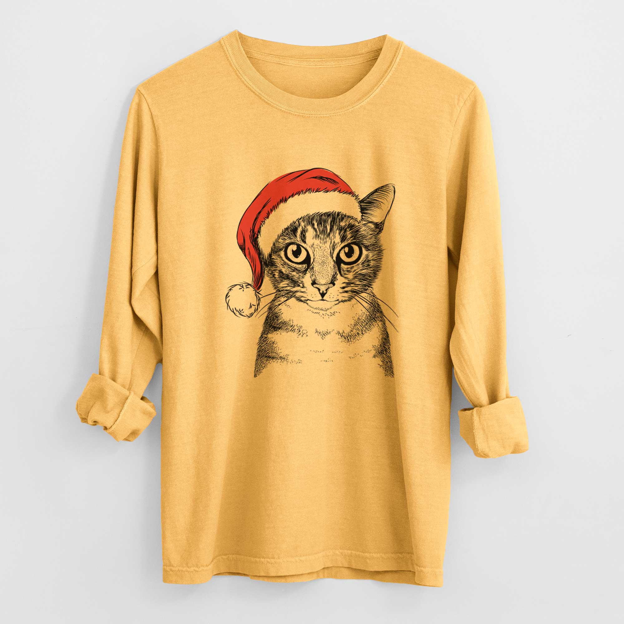 Santa Hobbes the Tabby Cat - Heavyweight 100% Cotton Long Sleeve