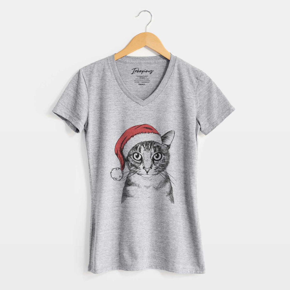 Santa Hobbes the Tabby Cat - Women's V-neck Shirt