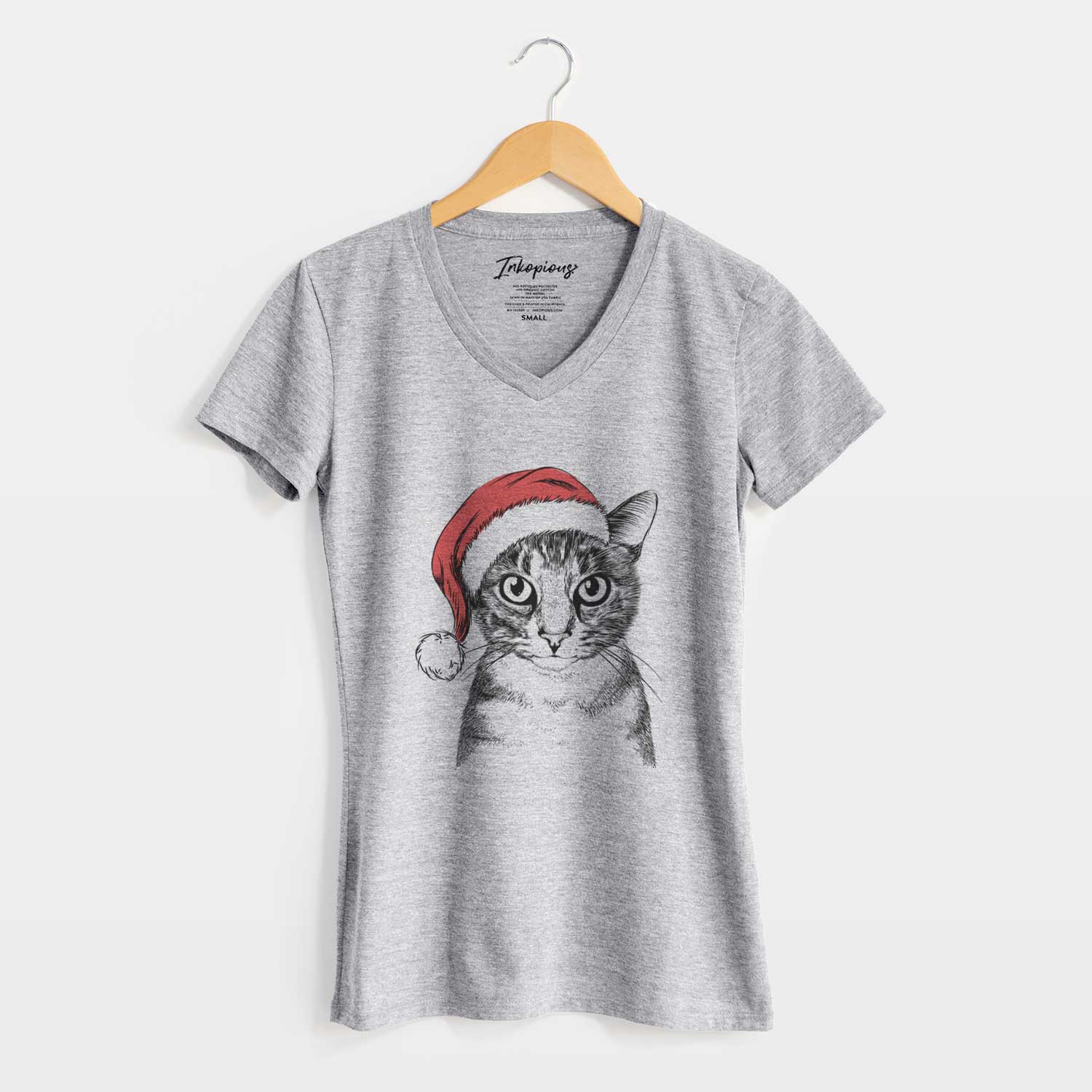 Santa Hobbes the Tabby Cat - Women's V-neck Shirt