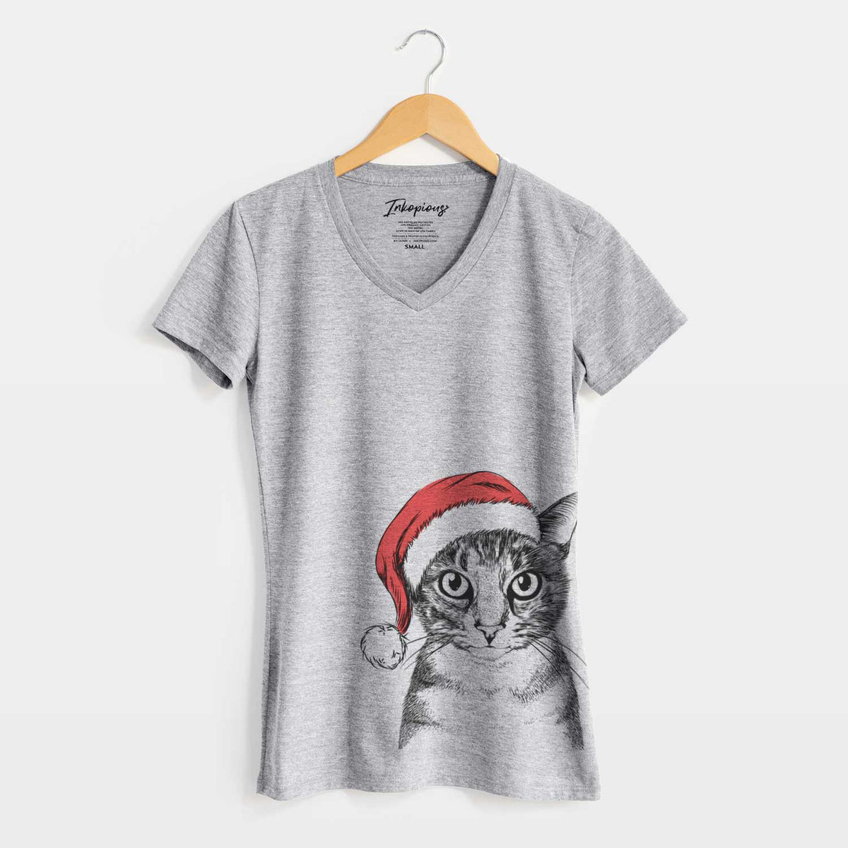 Santa Hobbes the Tabby Cat - Women's V-neck Shirt