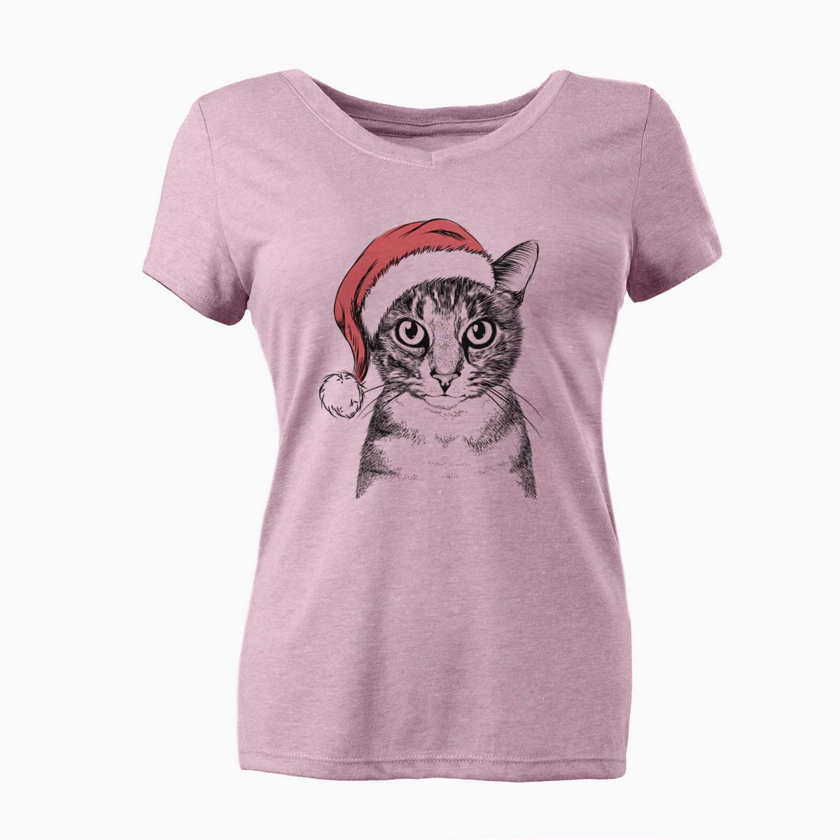Santa Hobbes the Tabby Cat - Women's V-neck Shirt