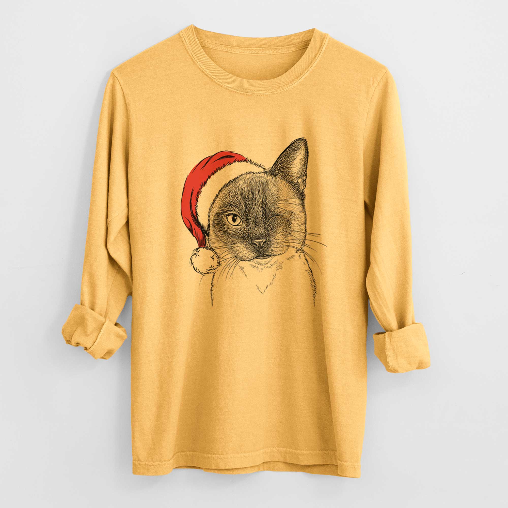 Santa Hoggle the Siamese Cat - Heavyweight 100% Cotton Long Sleeve