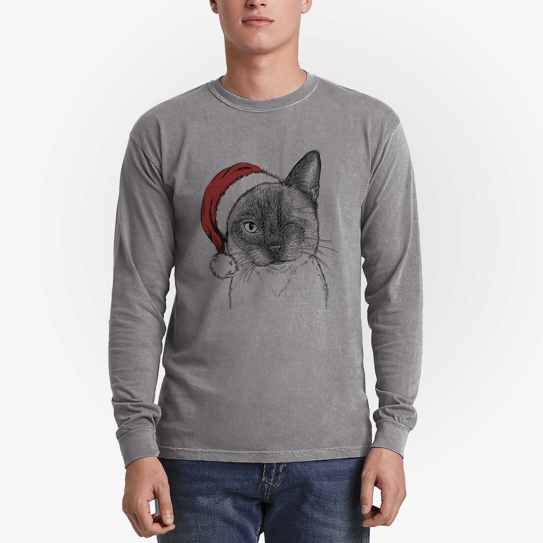 Santa Hoggle the Siamese Cat - Heavyweight 100% Cotton Long Sleeve