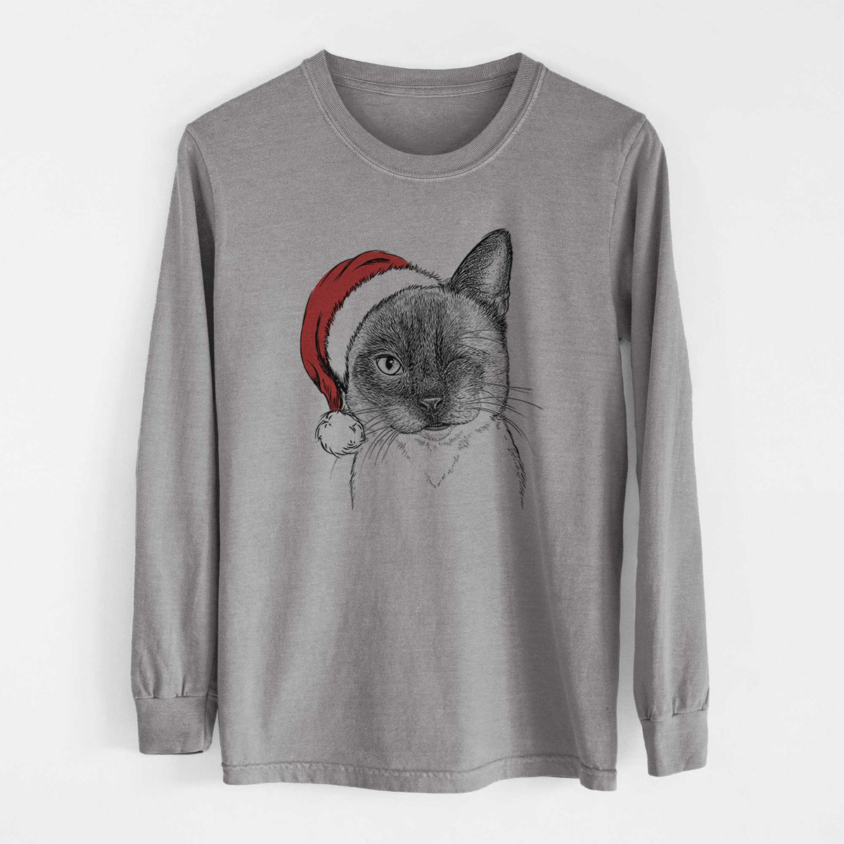 Santa Hoggle the Siamese Cat - Heavyweight 100% Cotton Long Sleeve