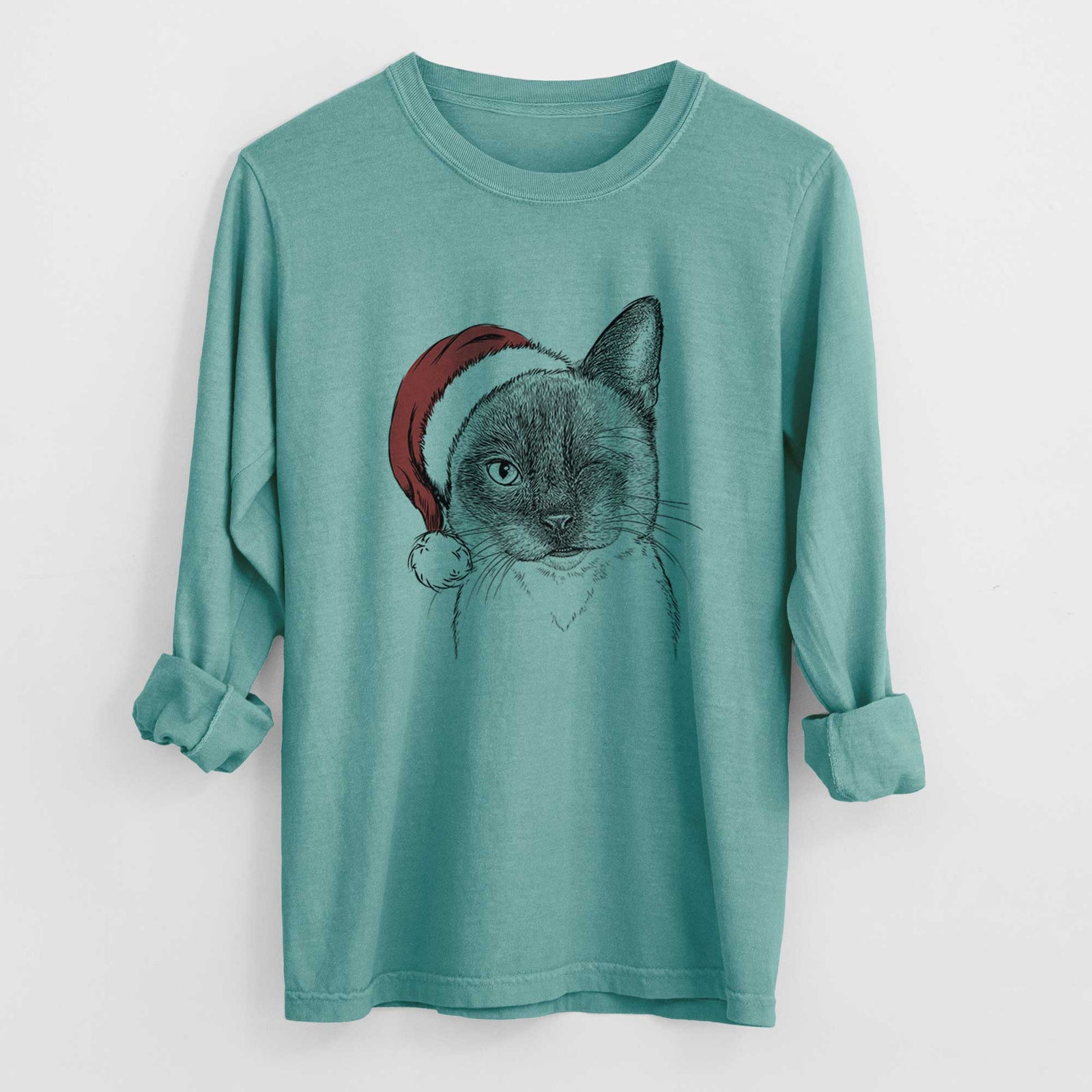 Santa Hoggle the Siamese Cat - Heavyweight 100% Cotton Long Sleeve