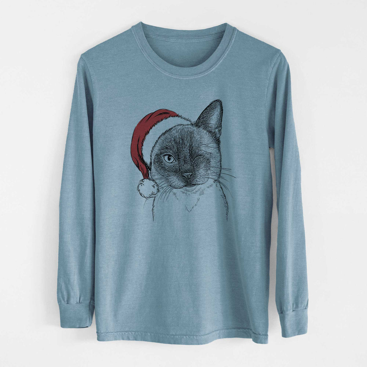 Santa Hoggle the Siamese Cat - Heavyweight 100% Cotton Long Sleeve