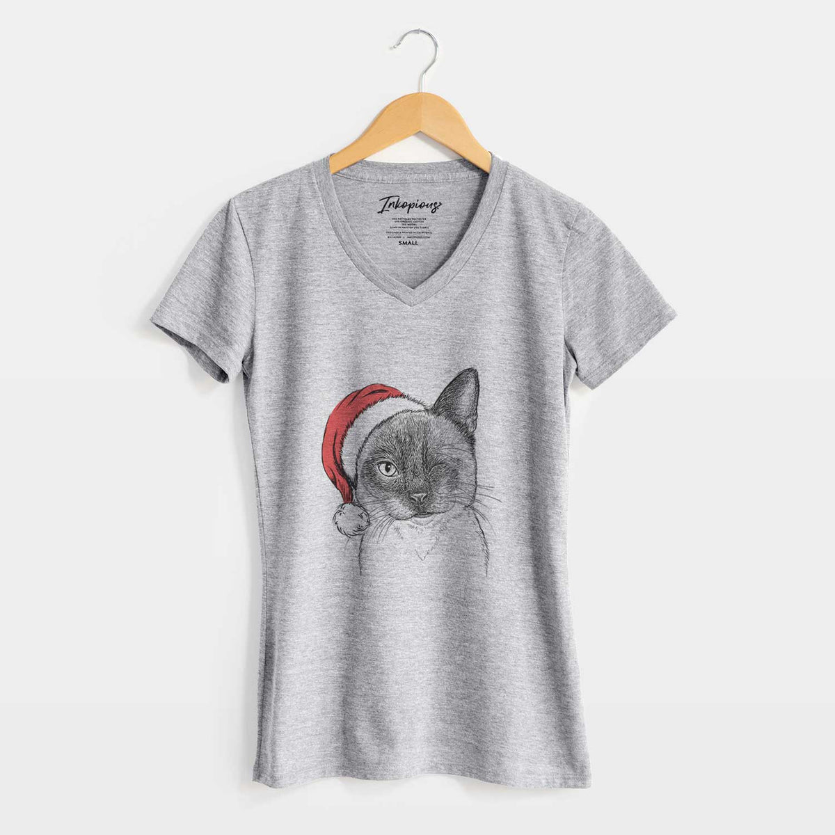 Santa Hoggle the Siamese Cat - Women's V-neck Shirt