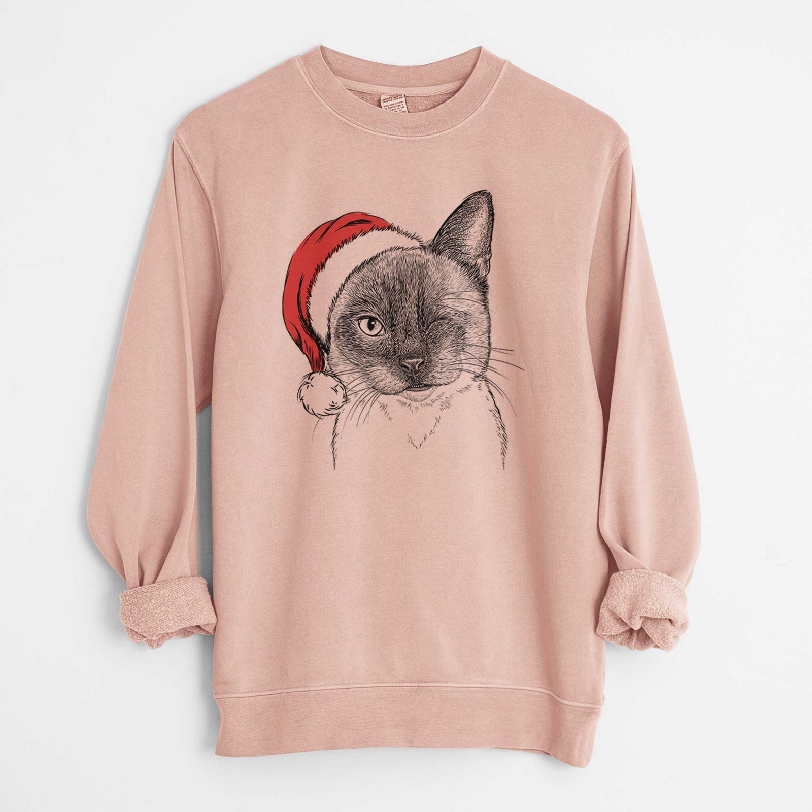 Santa Hoggle the Siamese Cat - Unisex Pigment Dyed Crew Sweatshirt