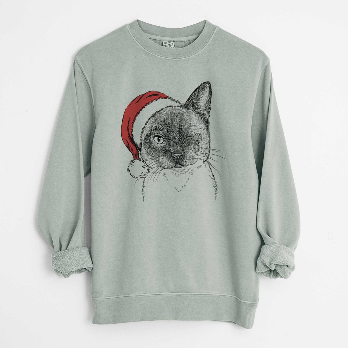 Santa Hoggle the Siamese Cat - Unisex Pigment Dyed Crew Sweatshirt