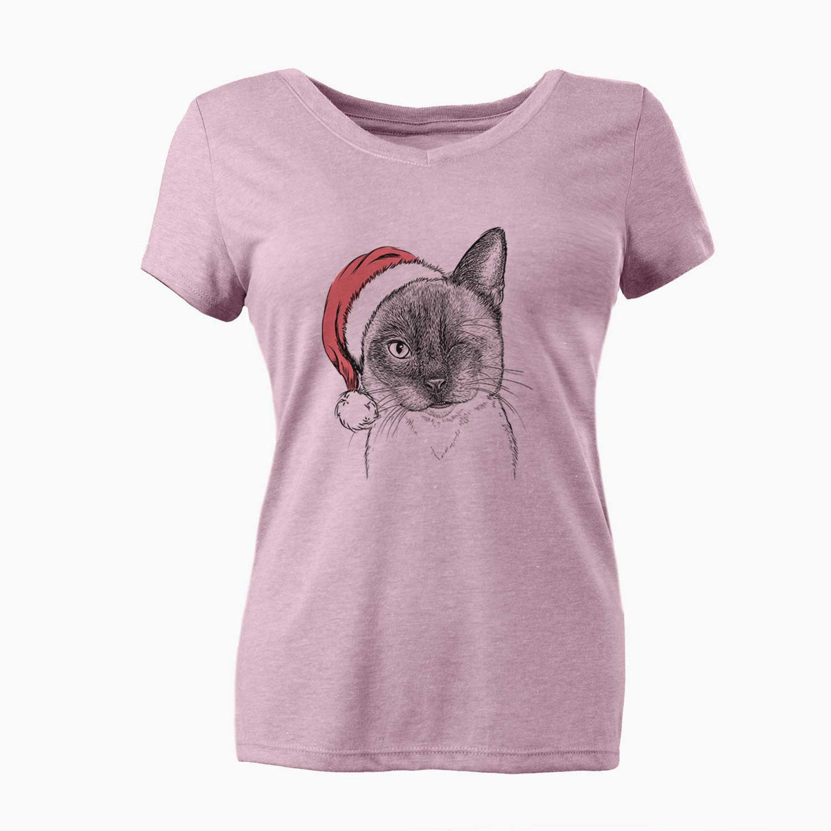 Santa Hoggle the Siamese Cat - Women's V-neck Shirt