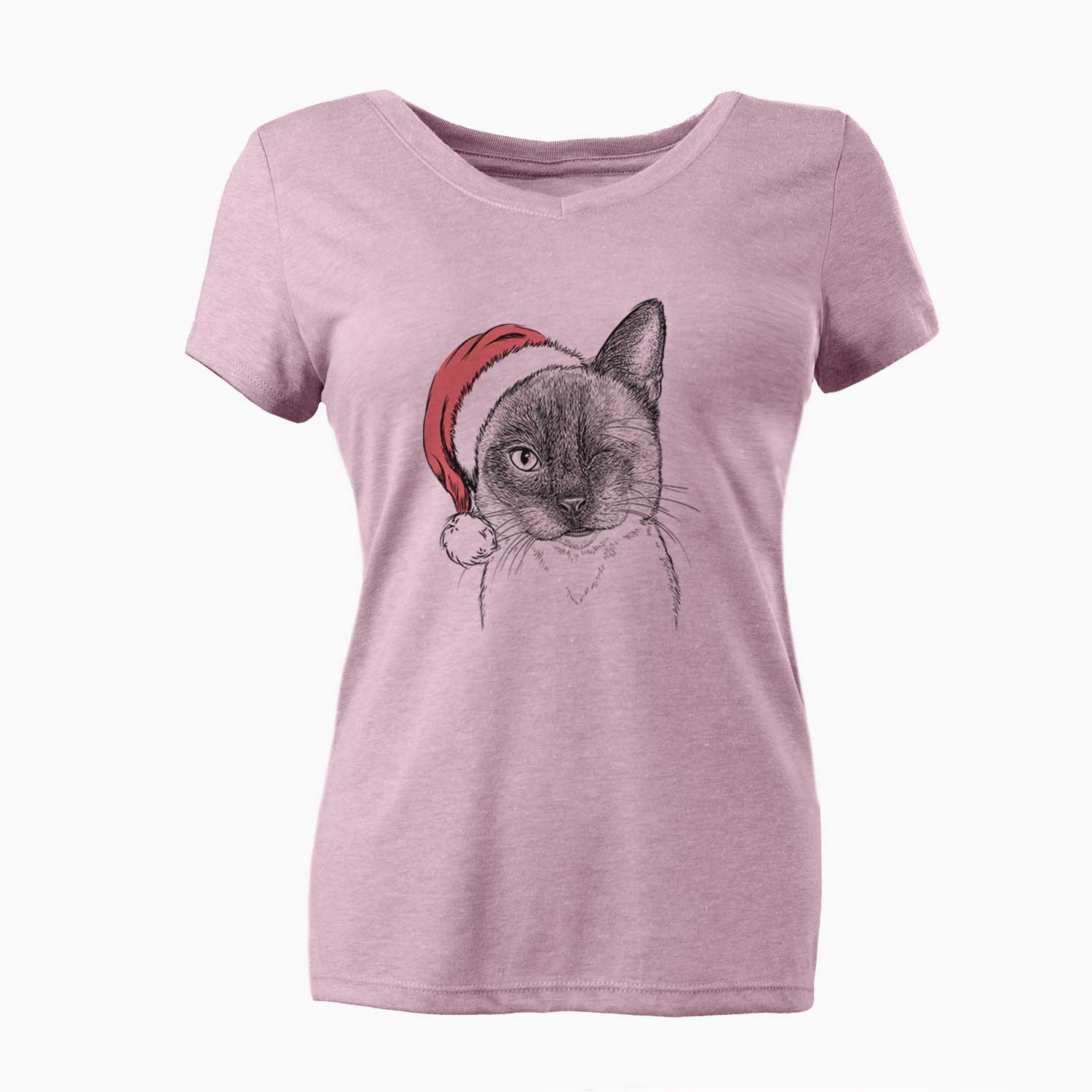 Santa Hoggle the Siamese Cat - Women's V-neck Shirt