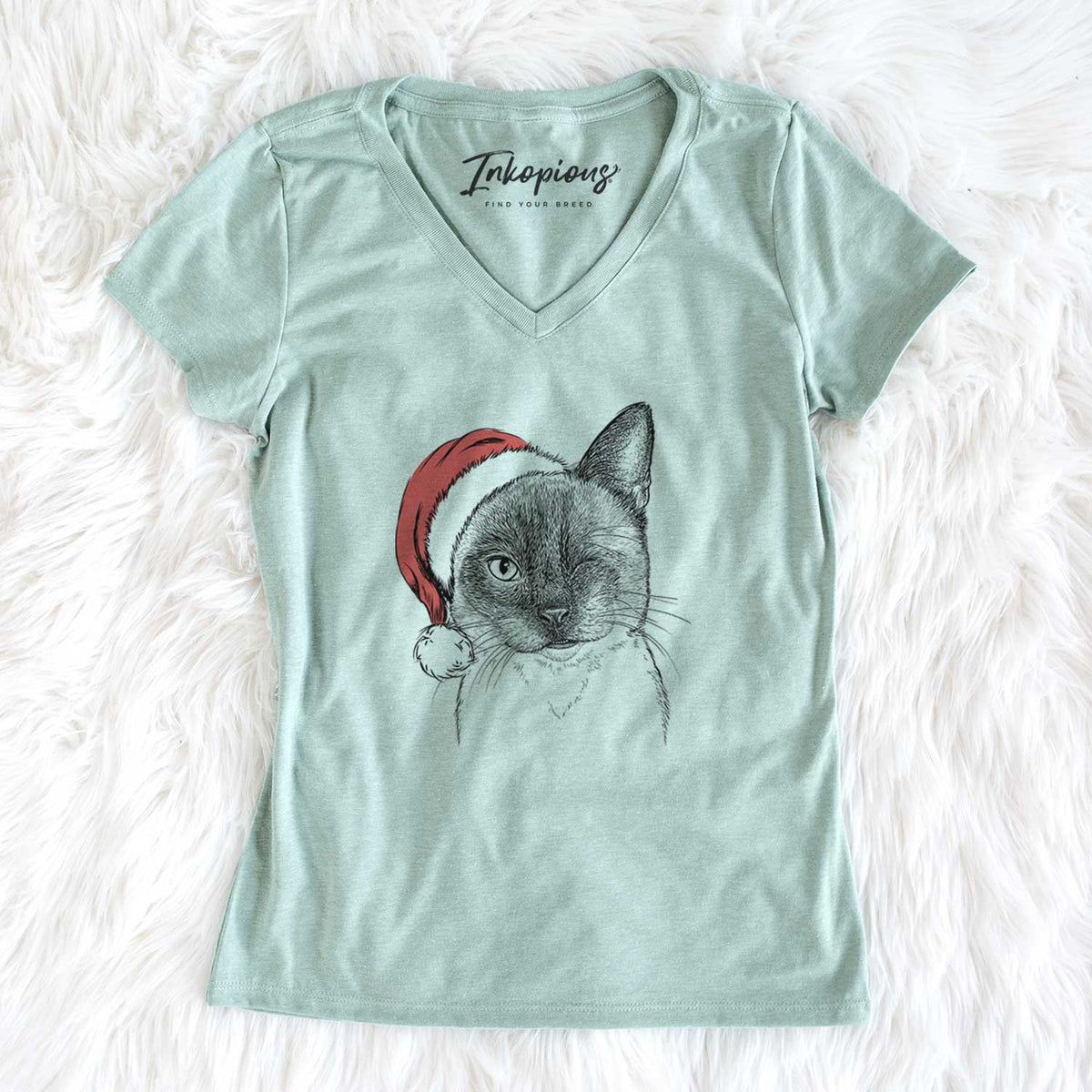 Santa Hoggle the Siamese Cat - Women's V-neck Shirt
