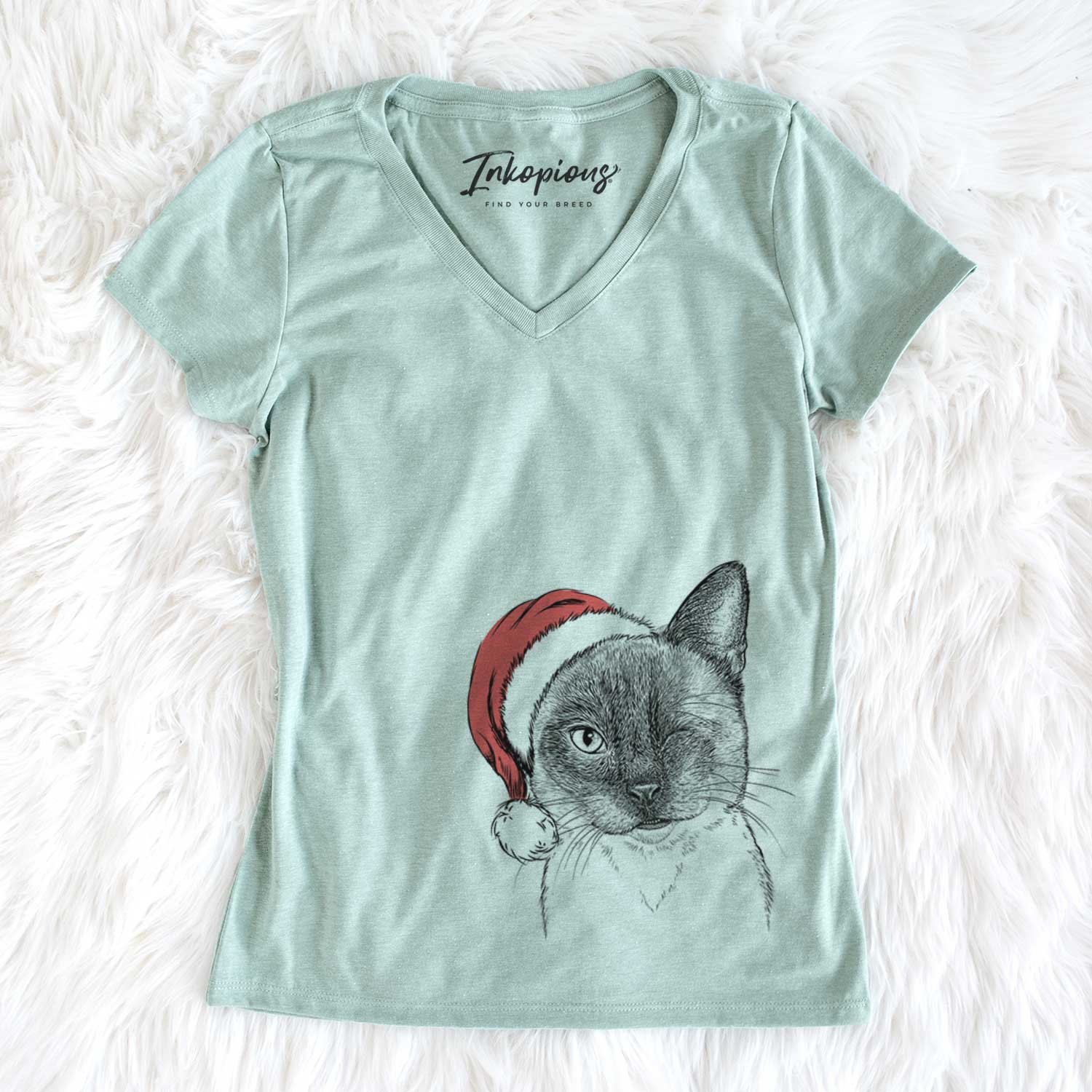 Santa Hoggle the Siamese Cat - Women's V-neck Shirt