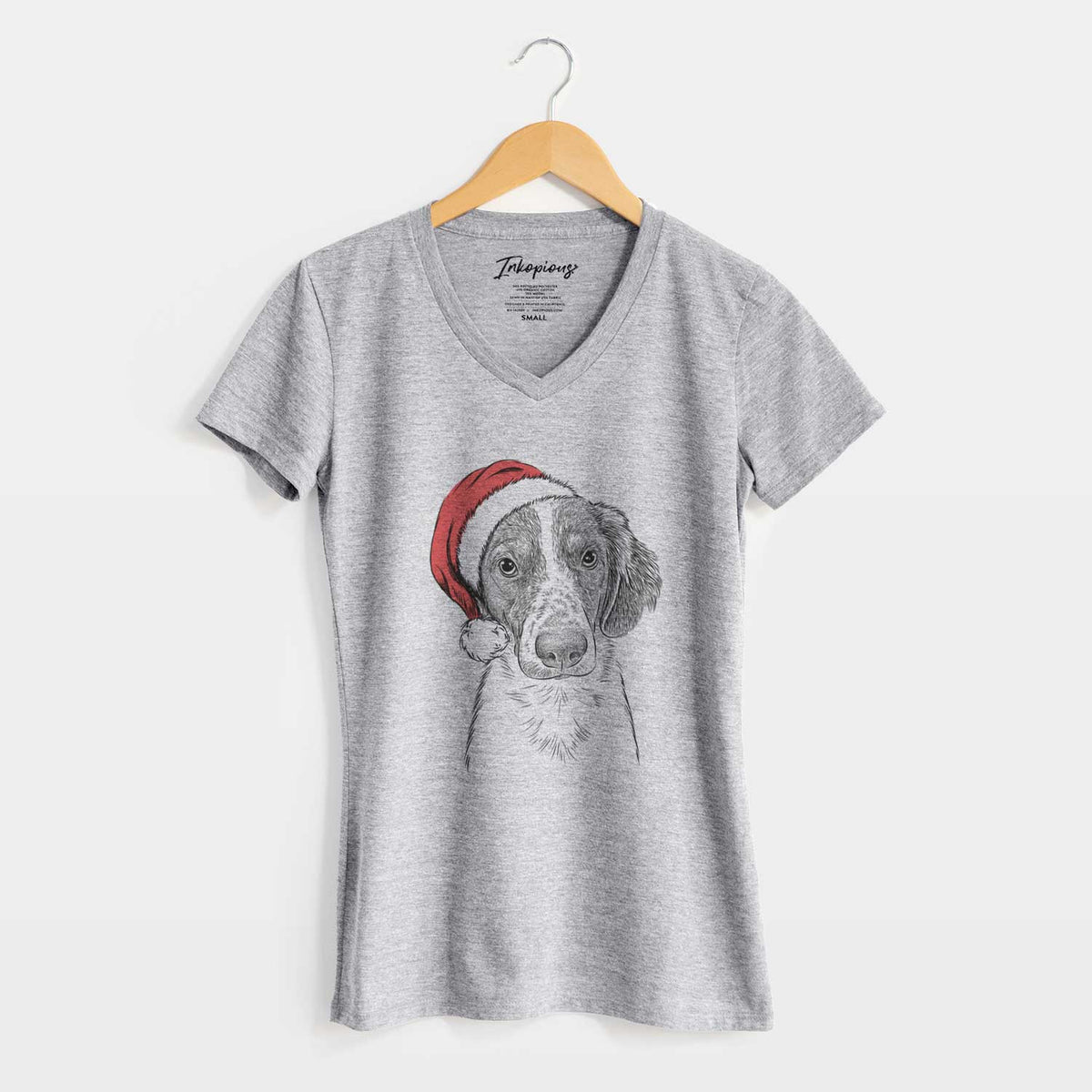 Santa Holly the Brittany Spaniel - Women's V-neck Shirt