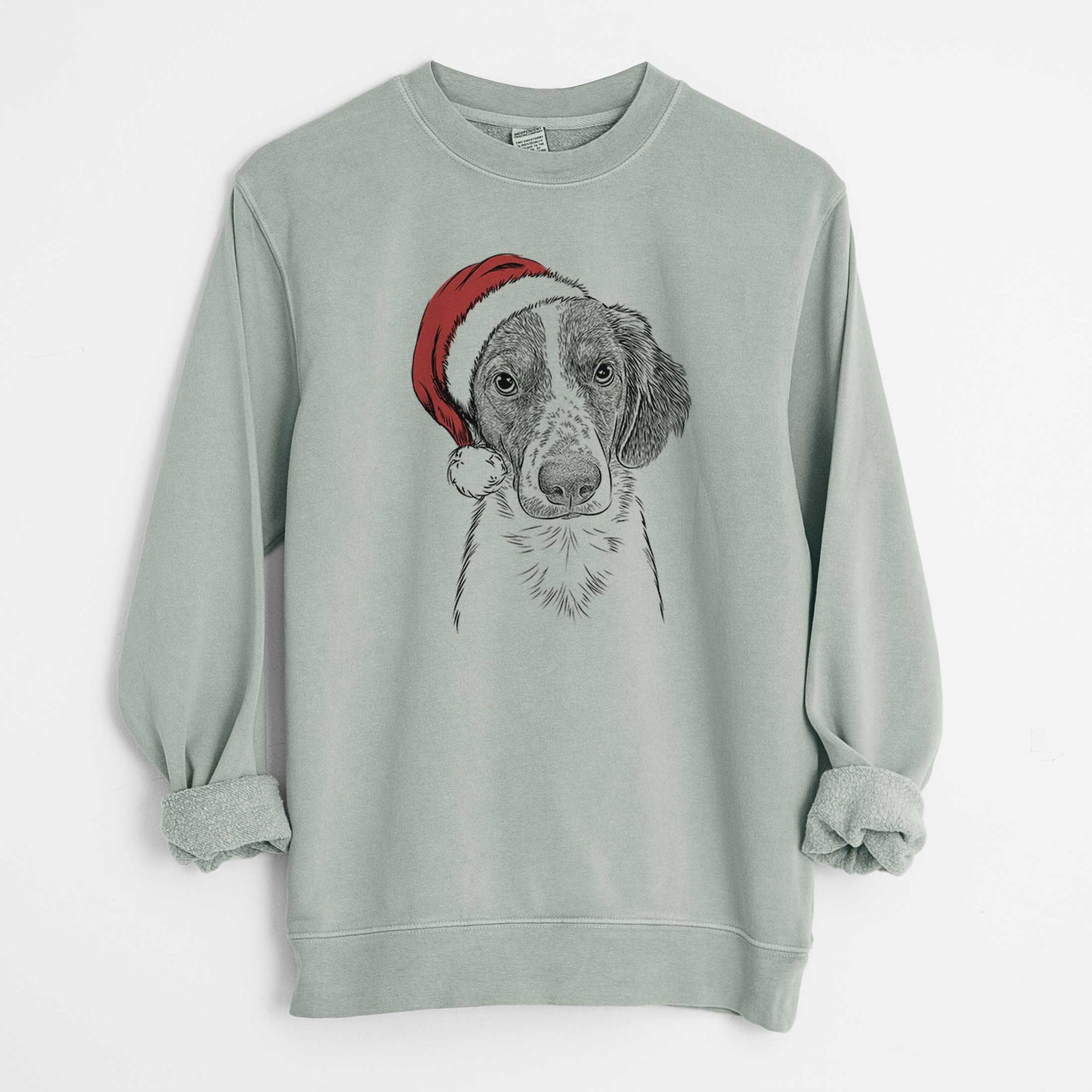 Santa Holly the Brittany Spaniel - Unisex Pigment Dyed Crew Sweatshirt