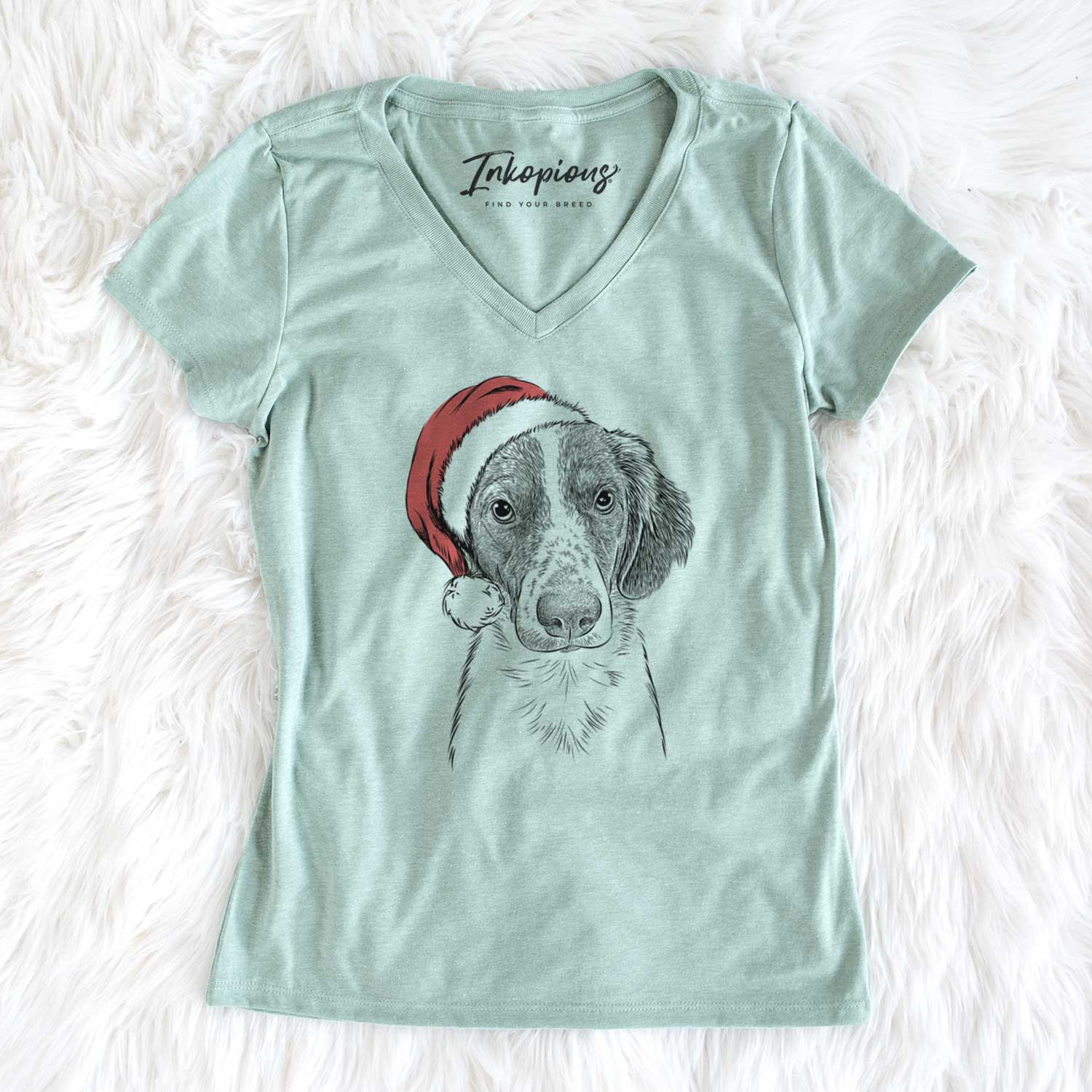 Santa Holly the Brittany Spaniel - Women's V-neck Shirt