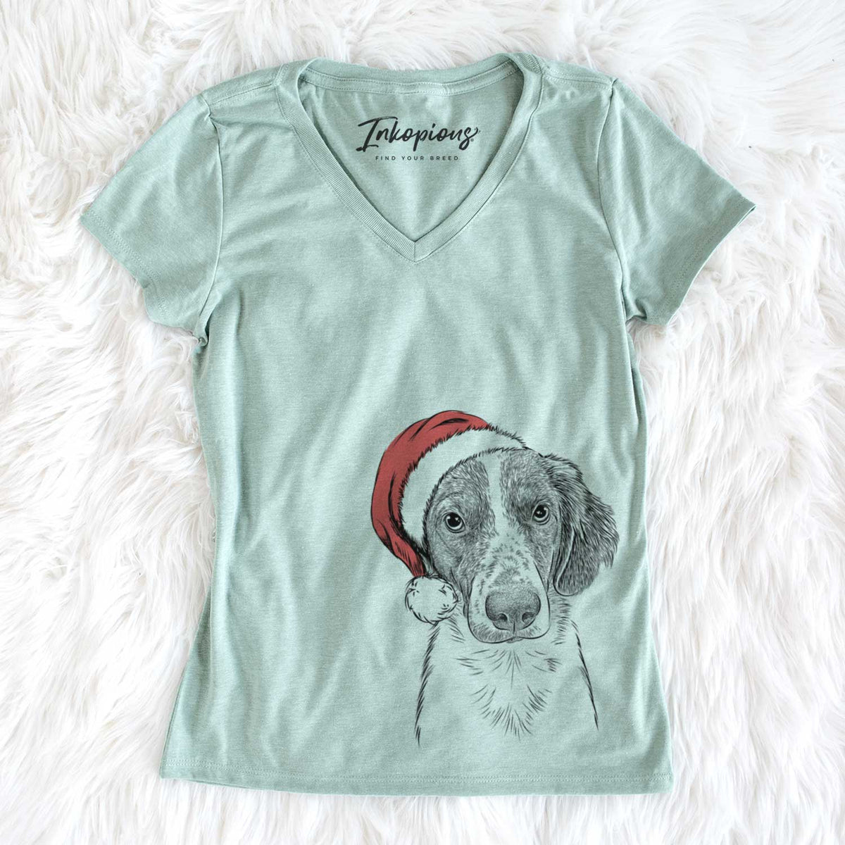 Santa Holly the Brittany Spaniel - Women&#39;s V-neck Shirt